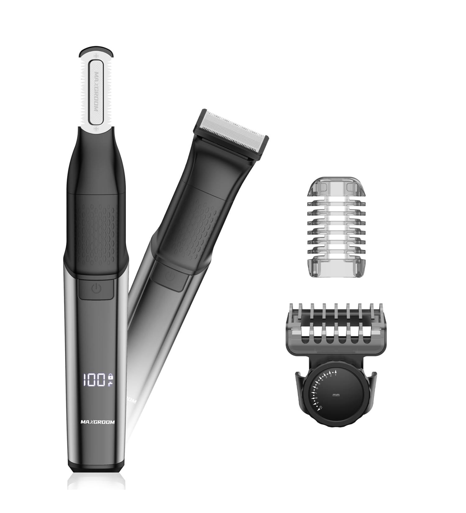 Waterproof Body Hair Trimmer Kit - Cordless Adjustable Combs & Interchangeable Heads for Safe Groin Chest Back & Armpit Grooming - Buy Online on GoSupps.com