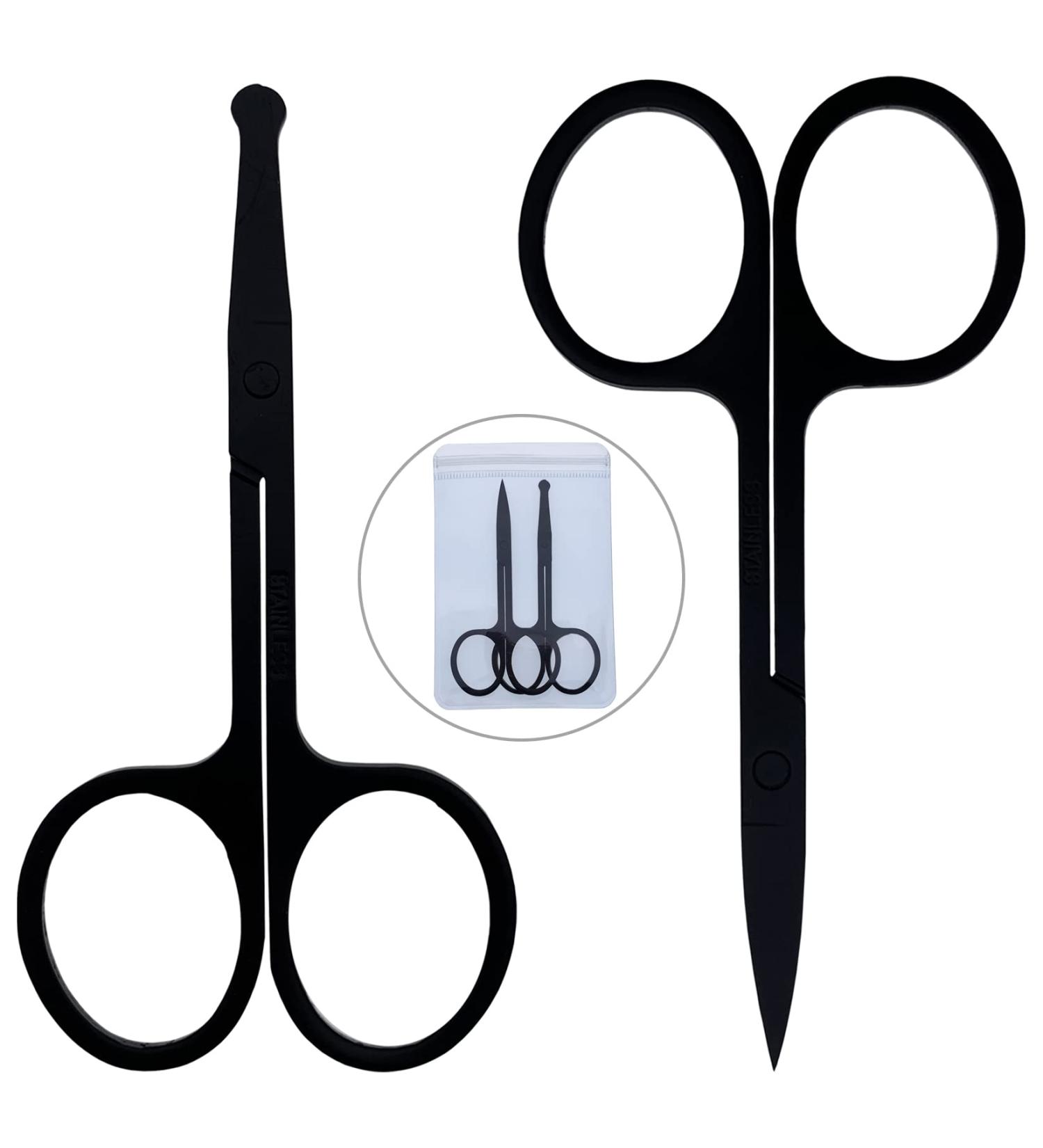 2Pcs Stainless Steel Facial Hair Scissors Set for Men & Women - Nose, Beard, Eyebrow, Eyelash Trimmer - Buy Online on GoSupps.com