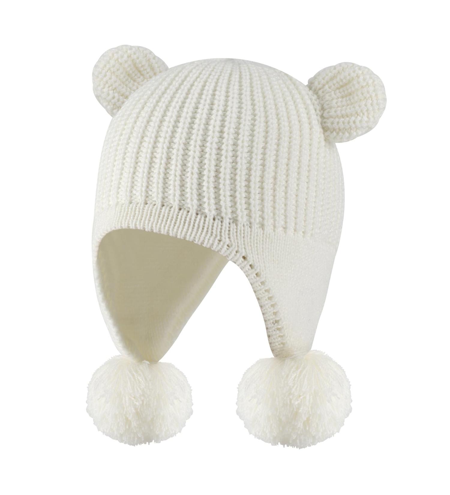 KAKU NANU Toddler Winter Hat with Double Pom Pom, Fleece Lined Beanie | 1-2 Years, Off-white - Buy Online on GoSupps.com