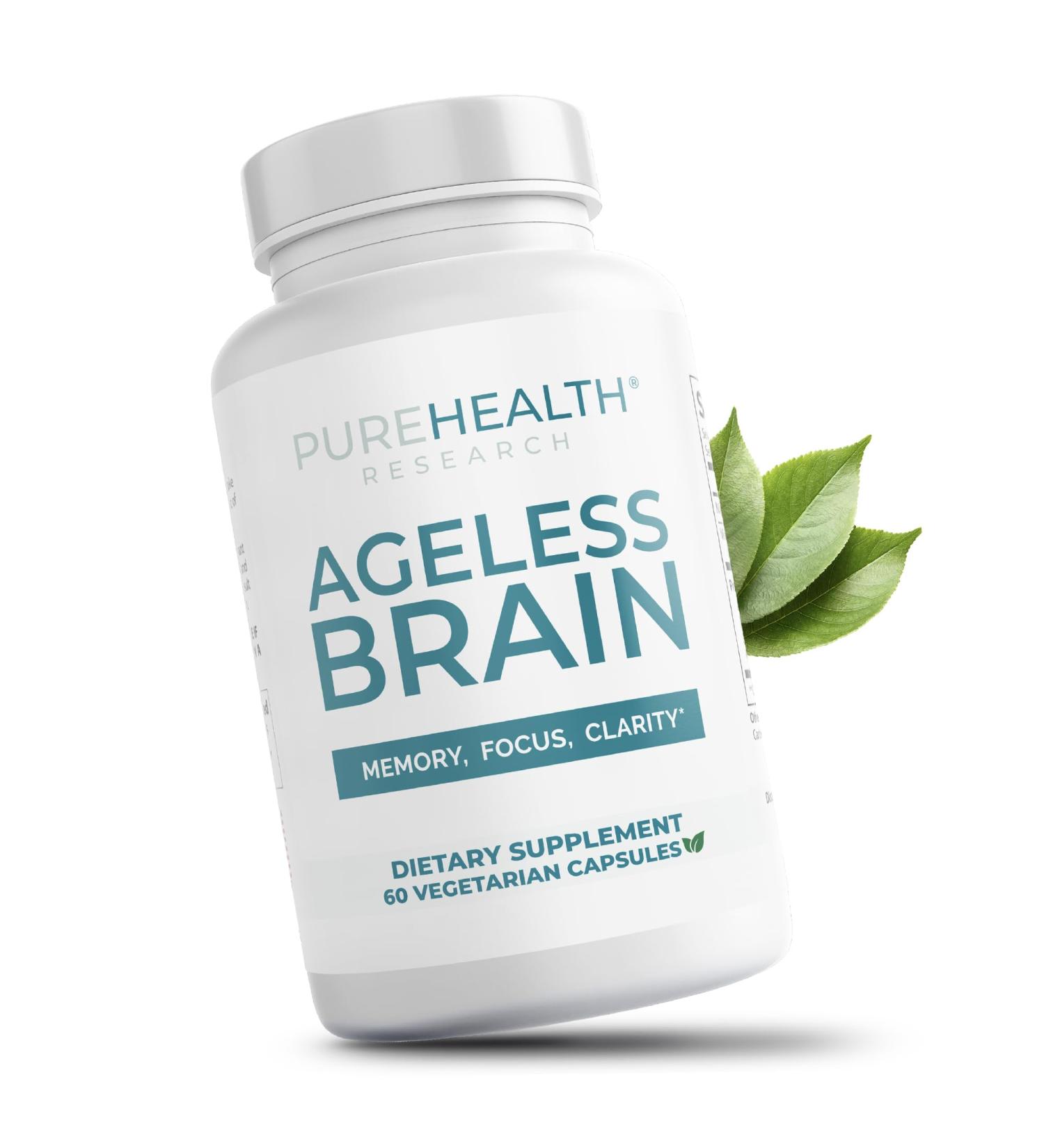 PUREHEALTH RESEARCH Ageless Brain Supplements for Memory and Focus - Nootropic Brain Health Supplement for Adults - with Bacopa Monieri Alpha GPC L-Tyrosine Vitamin B6 Niacin & More 60 Capsules - Buy Online on GoSupps.com