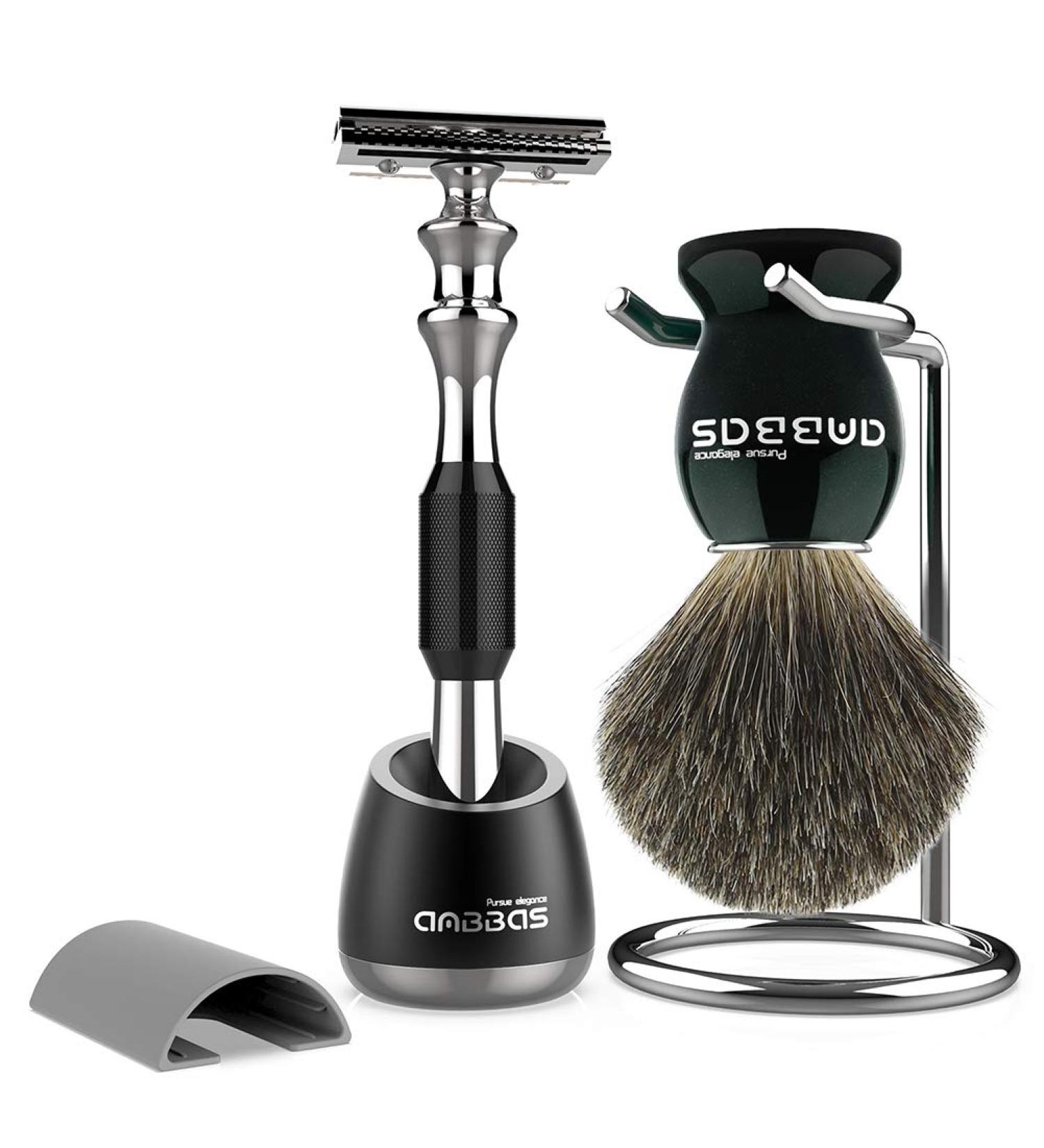 Buy Absbas Premium Shaving Set | 100% Pure Badger Hair Brush & Stainless Steel Classic Double-Edged Razor - Luxury Grooming Kit for Men - Buy Online on GoSupps.com
