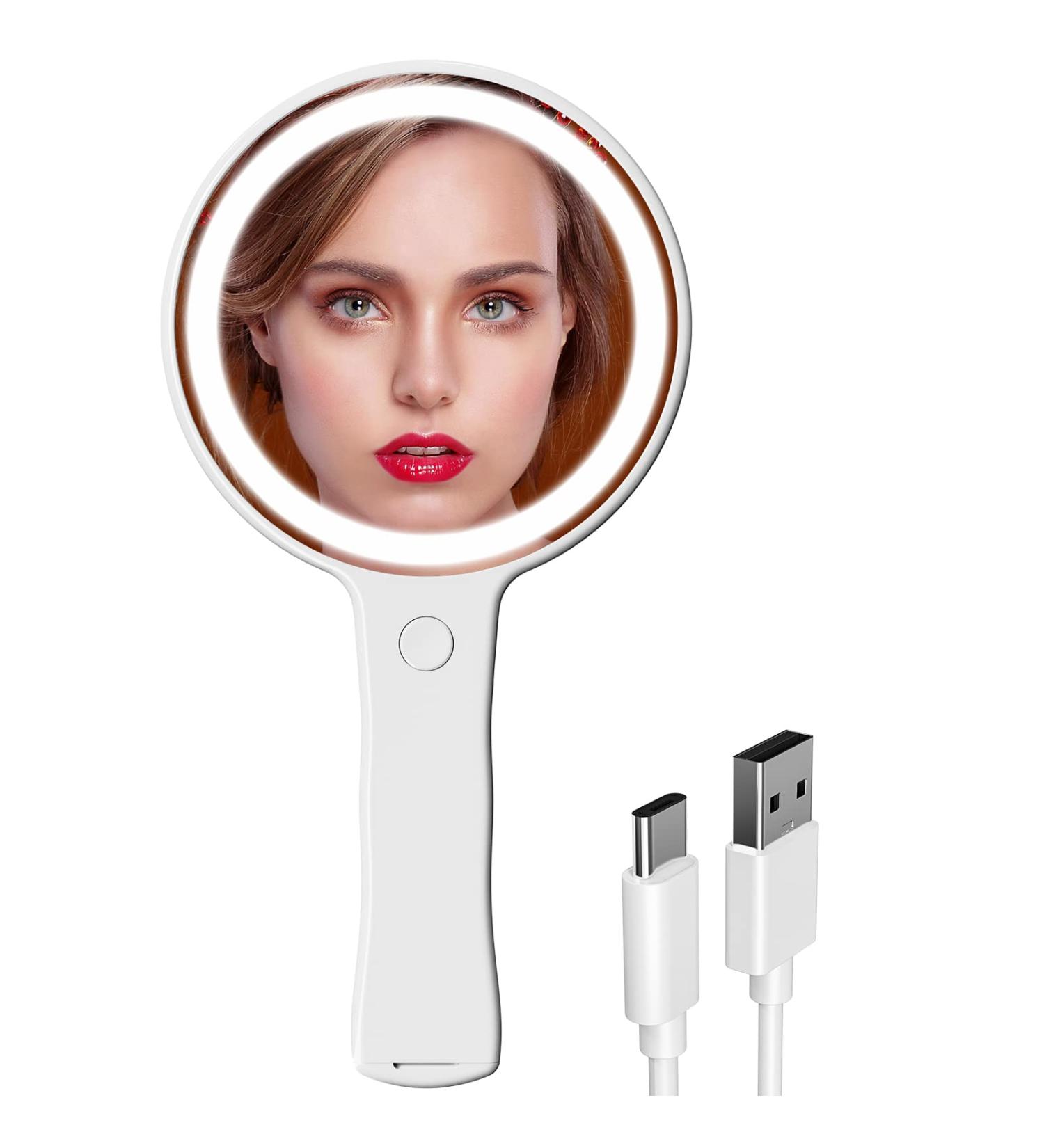UPFOX Handheld LED Makeup Mirror with USB/Type-C Charging - Travel Friendly and Fingerprints Resistant - Buy Online on GoSupps.com