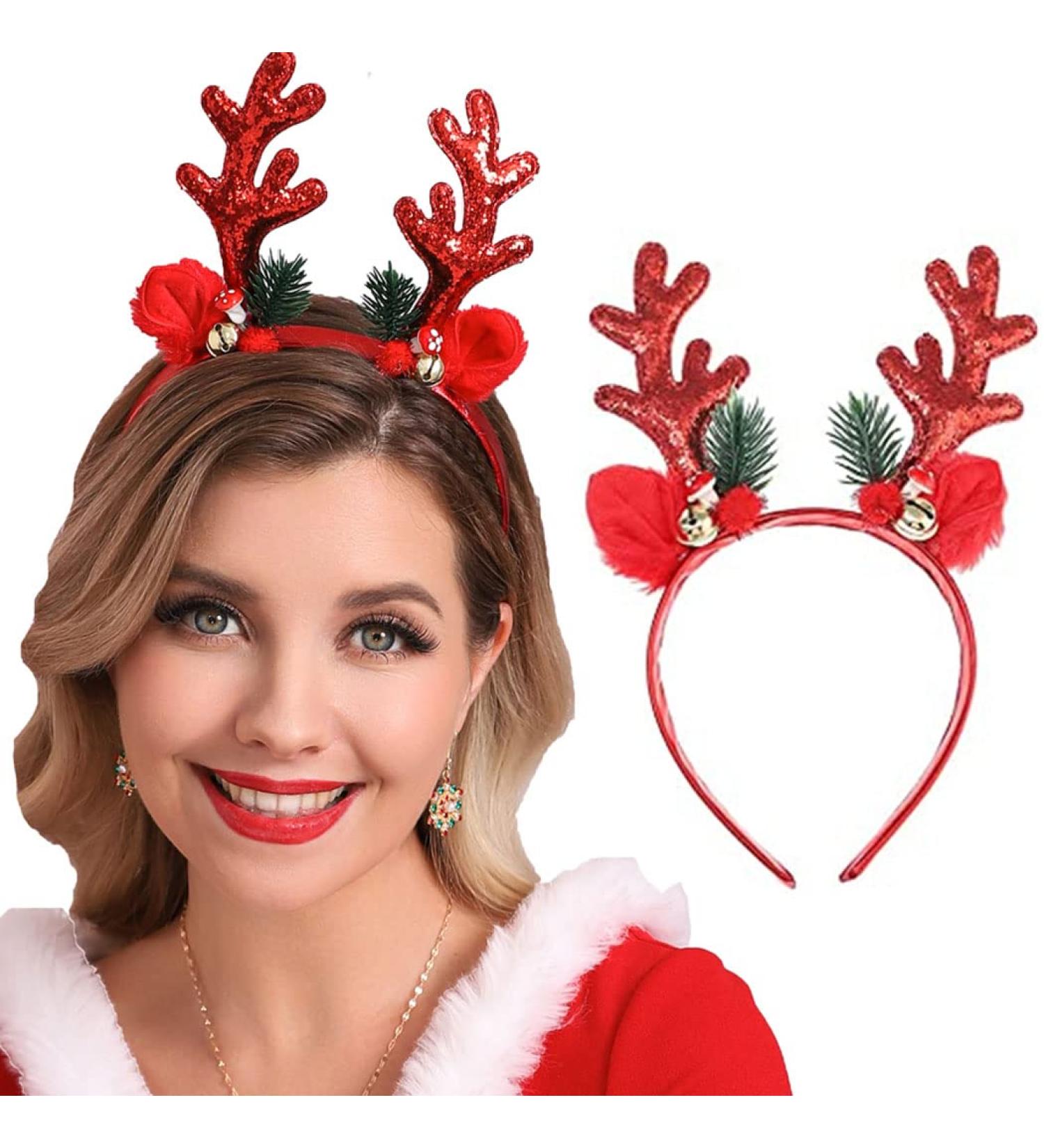 Unicra Christmas Headband Elk Deer Antlers Headband Animal Horns Headwear Hair Piece Halloween Hair Accessories for Christmas Red - Buy Online on GoSupps.com
