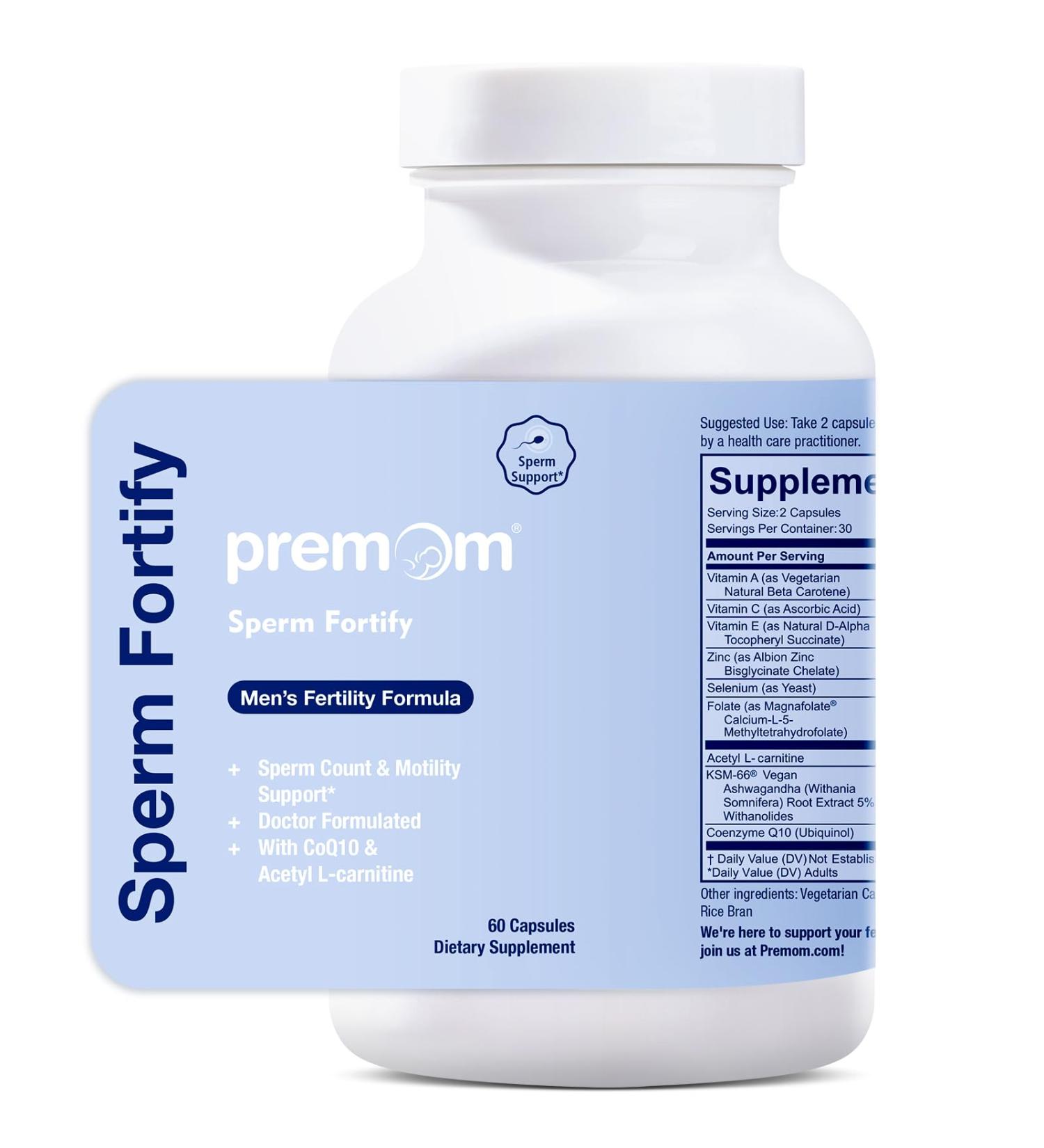 Premom Sperm Fortify Male Fertility Supplements for Men with KSM-66 Vegan Ashwagandha CoQ10 as Ubiquinol Zinc Selenium&Acetyl-L-carnitine | Supports Sperm Health Motility & Count - Buy Online on GoSupps.com