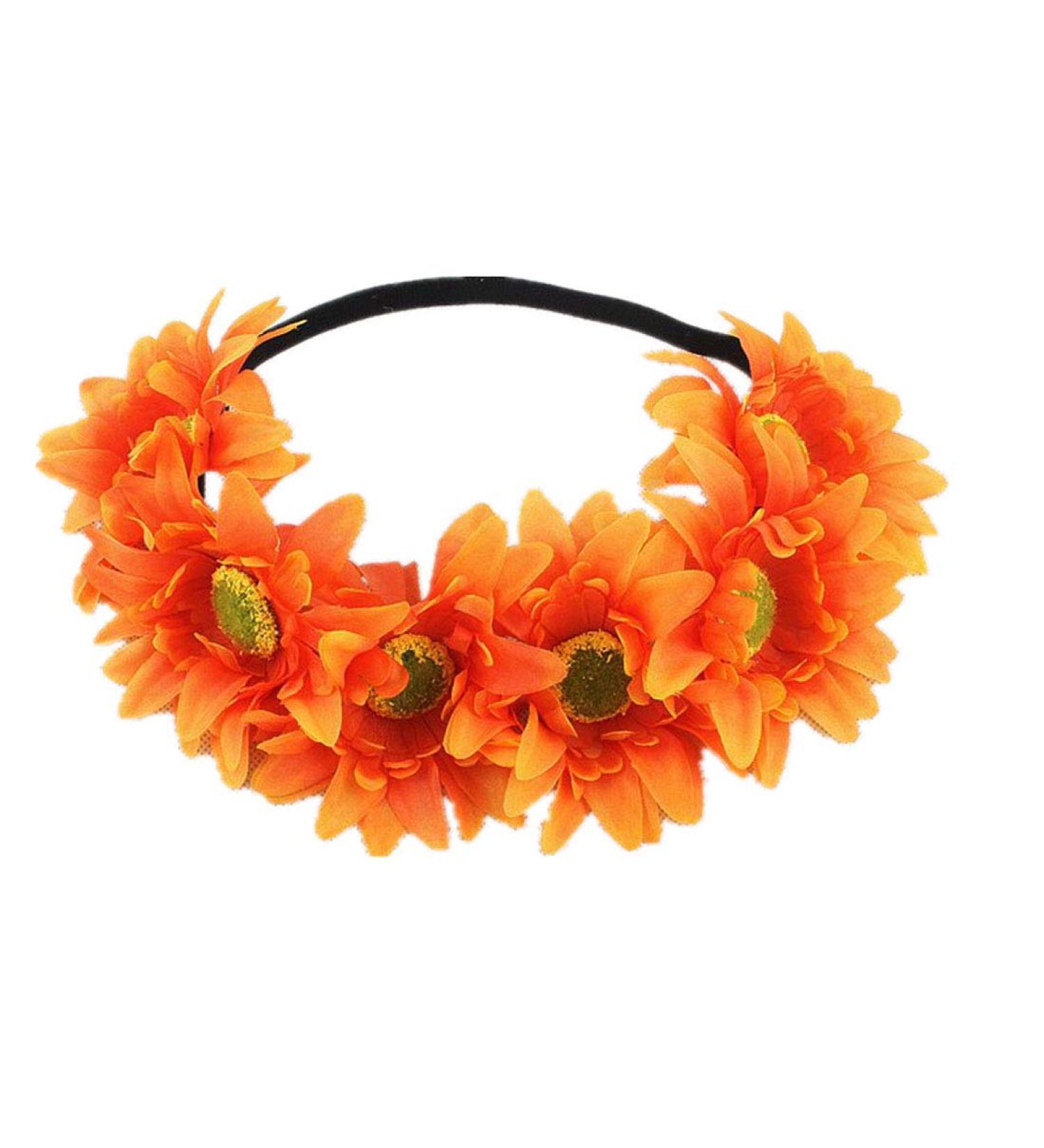 DDazzling Sunflower crown Boho crown Sunflower headband Flower Hair Accessory - Orange - Free size