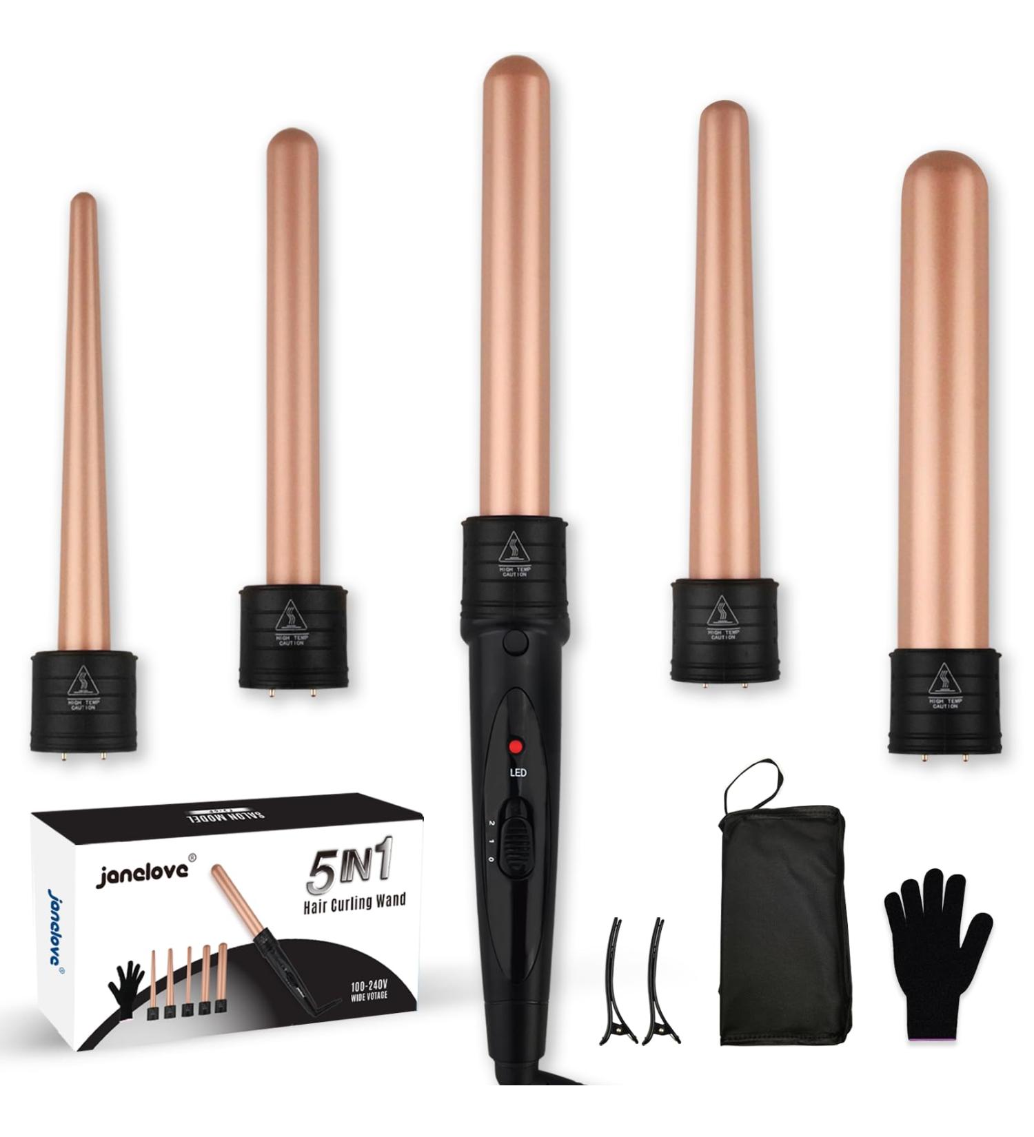 5 in 1 Curling Iron Set - Large Curls Ceramic Coating Adjustable Temp Thermal Gloves - Perfect for International Shipping - Buy Online on GoSupps.com