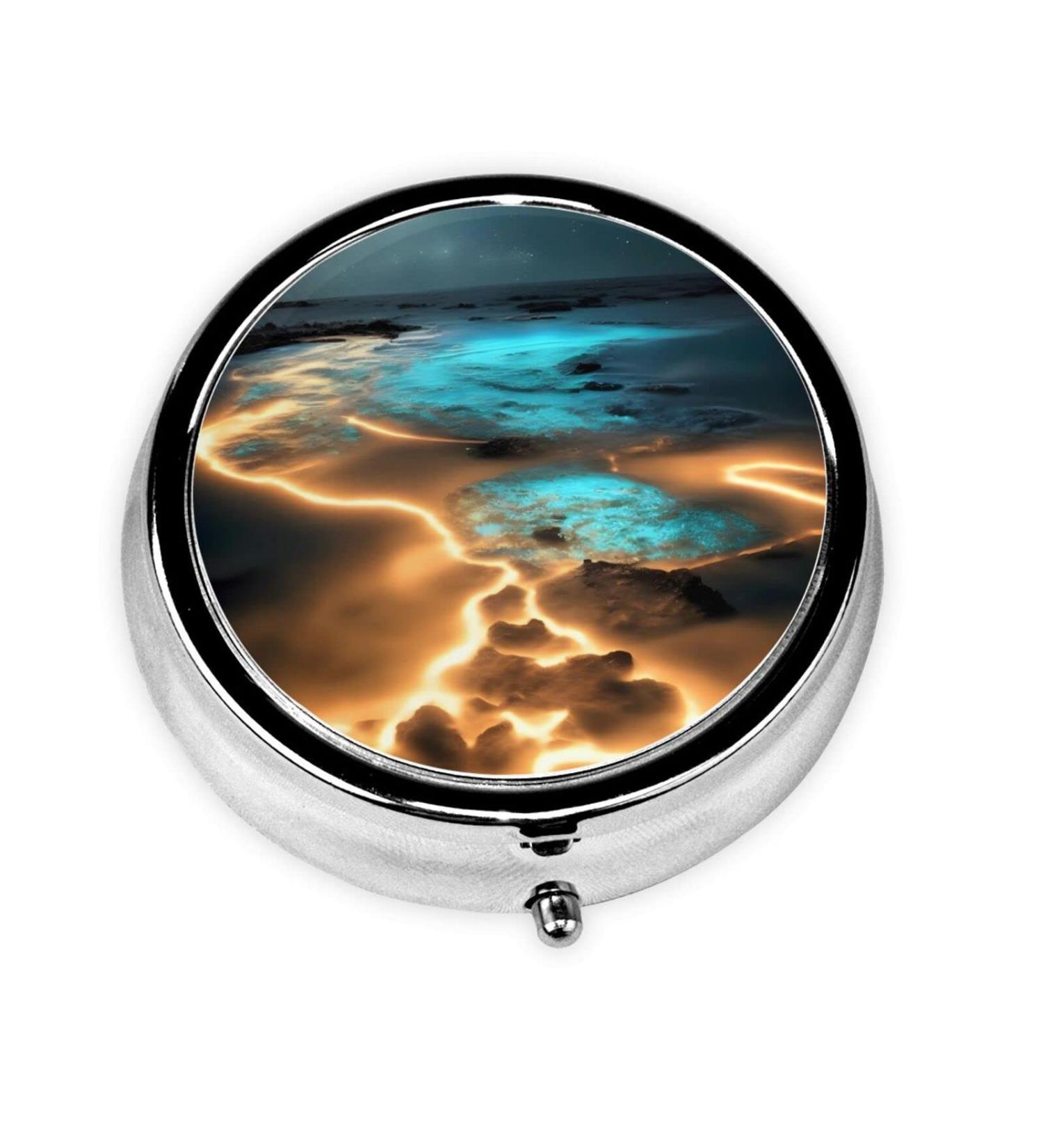 View Under The Moon Round Pill Box - 3 Compartment Portable Organizer for Travel - Buy Online on GoSupps.com