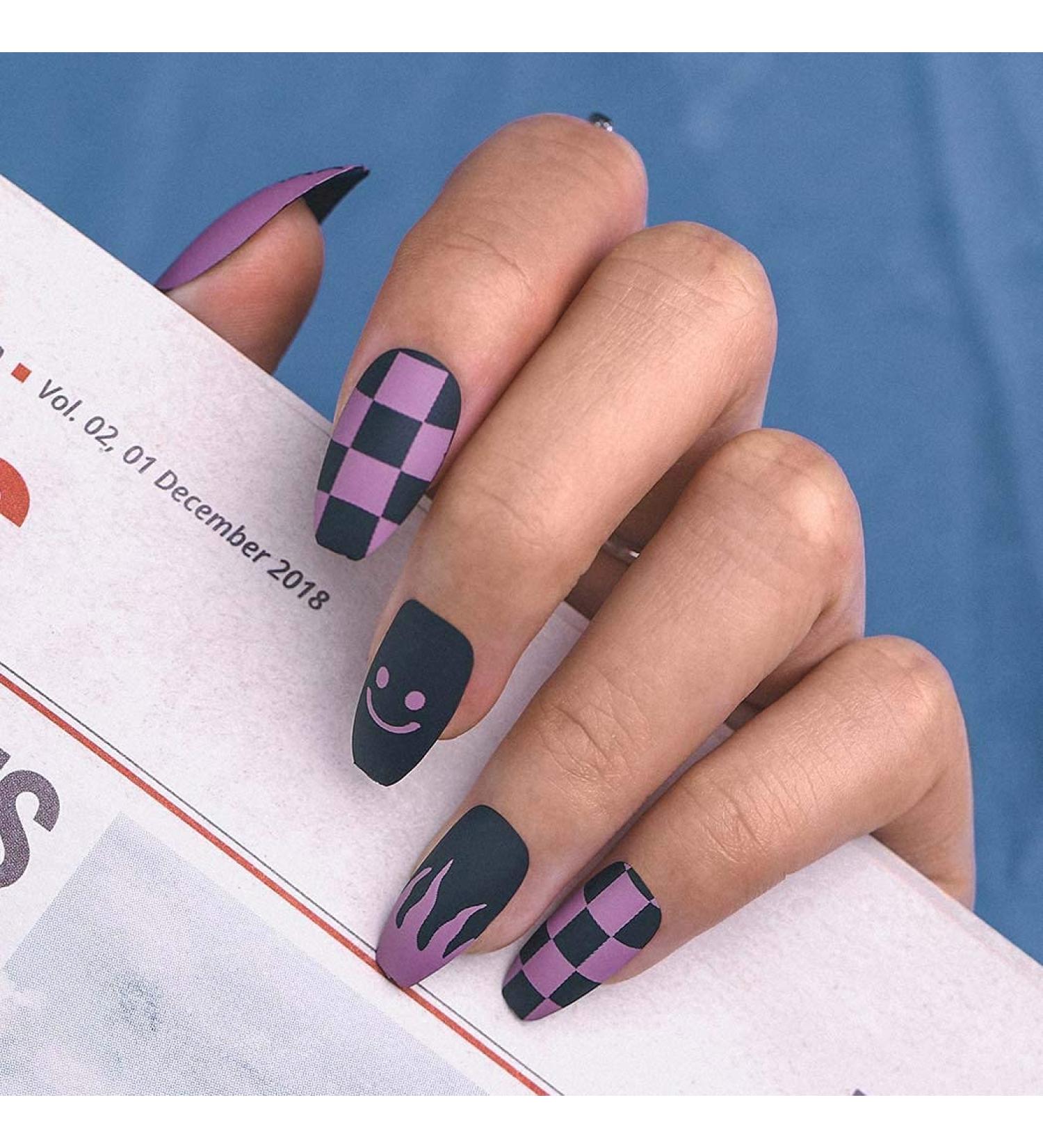 Sethexy Medium Matt Ballerina False Nails - Blue Fire Coffin Nail Tips with Glue | 24 Acrylic Press-On Nails for Women & Girls - Buy Online on GoSupps.com
