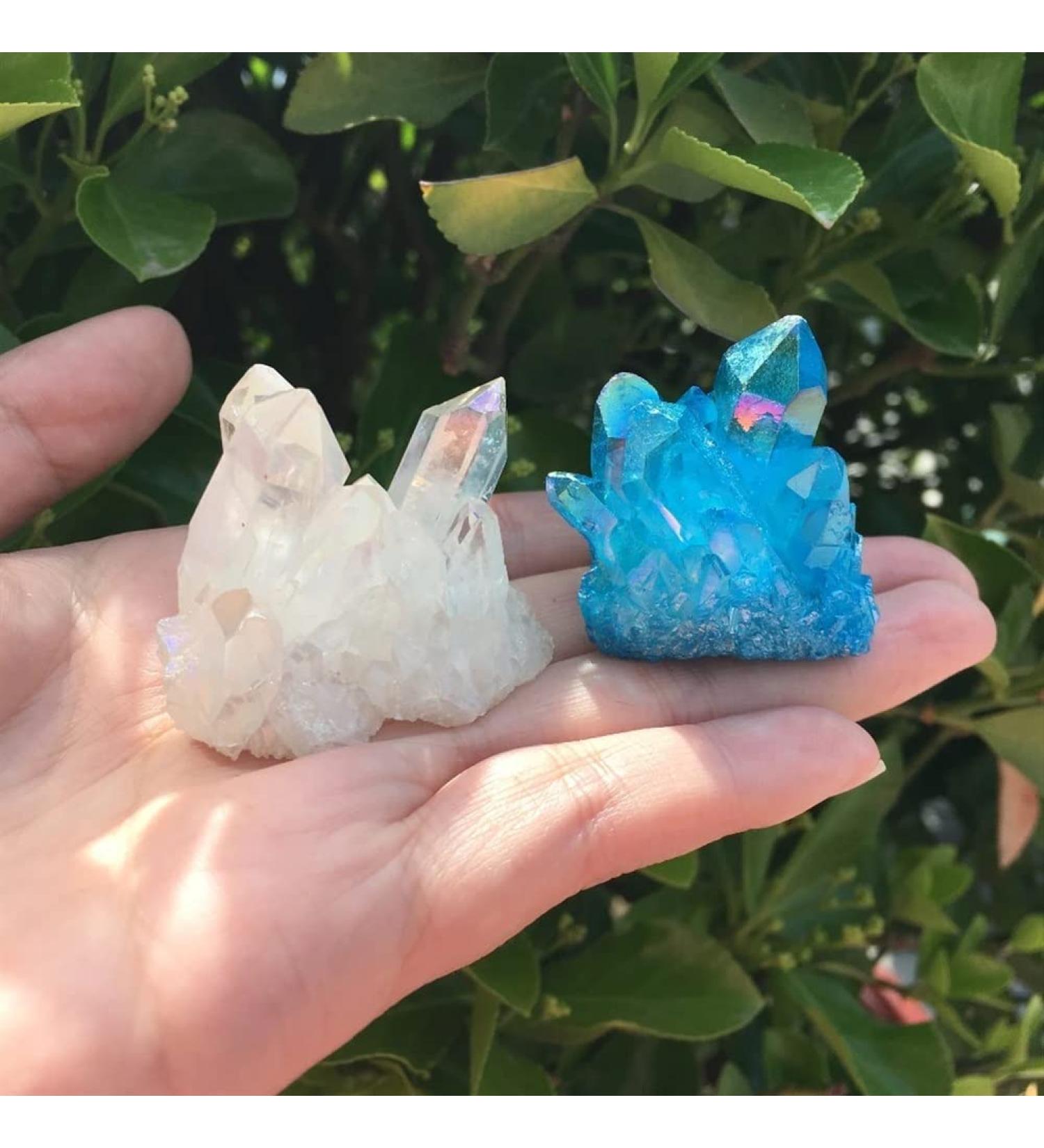 Natural Crystal Rough Crystal 2 Pieces 60g Angel Crystal Cluster Blue and White Natural Titanium Coated Gem Quartz Cluster Home Decor Suitable for Home Office Decoration - Buy Online on GoSupps.com