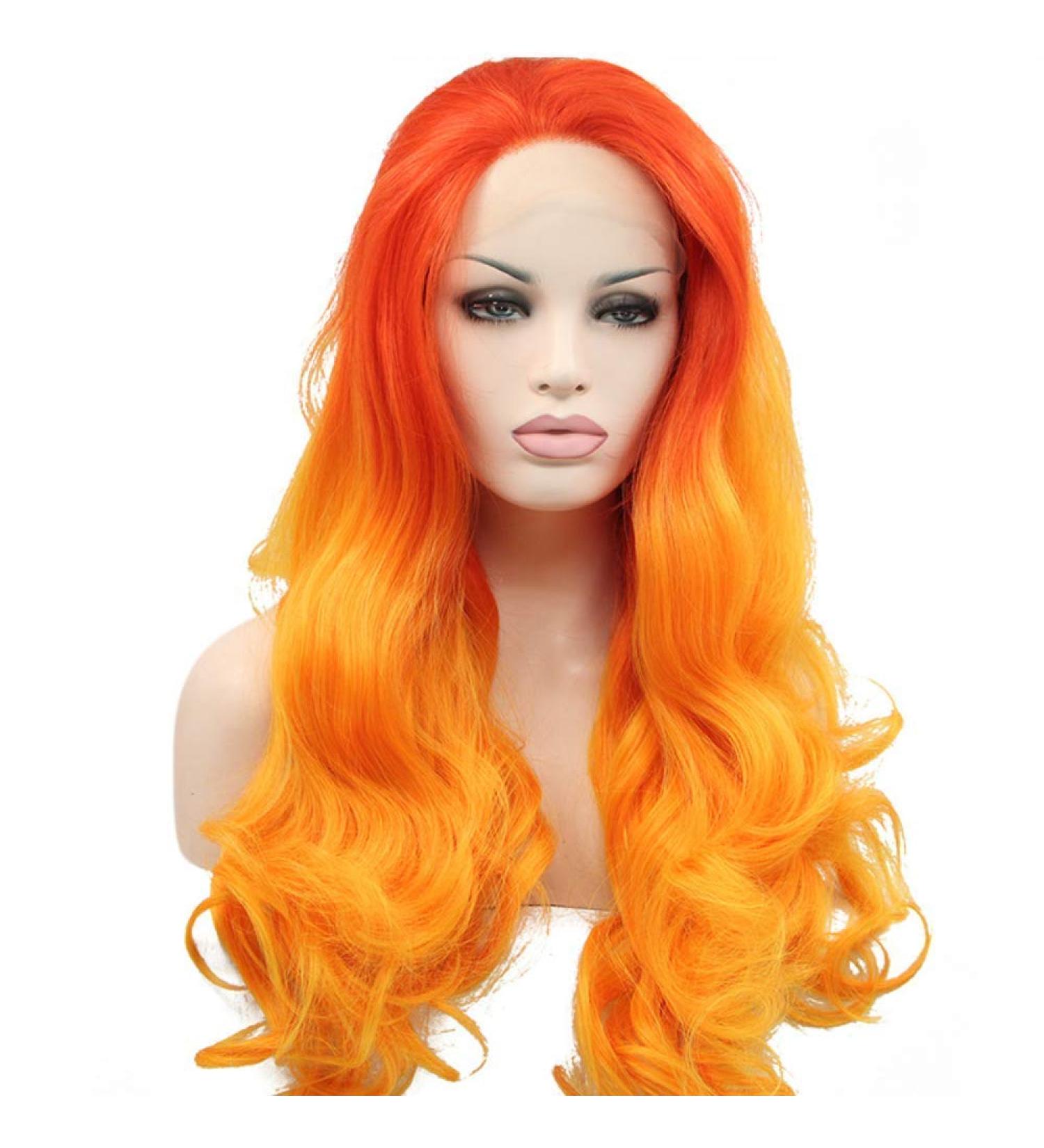 SHIYID Natural Wave Orange Synthetic Lace Front Wig - Long Heat Resistant Fiber Hair for Women | International Shipping - Buy Online on GoSupps.com