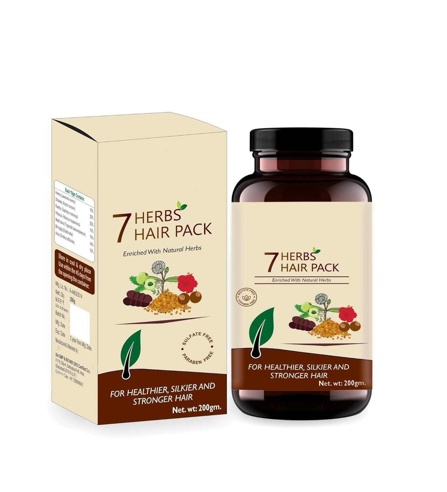 aj 7 Herbs Hai.r Pack | Ayurvedic Hair Care with Bhringraj Amla Hibiscus Methi Mehndi Shikakai Natural & Chemical-Free | Promotes Hair Growth Reduces Hair Fall & Premature Greying | 200gms - Buy Online on GoSupps.com