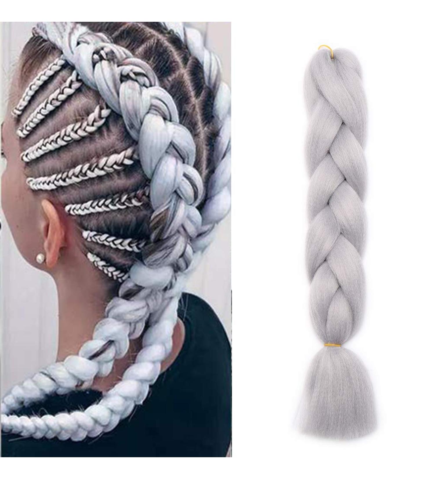 Braiding Hair Extensions Jumbo Braid Hair 24 Inch 1pc High Temperature Synthetic Fiber Hair Extension Light Grey for Women Light Grey 1pc-100g - Buy Online on GoSupps.com