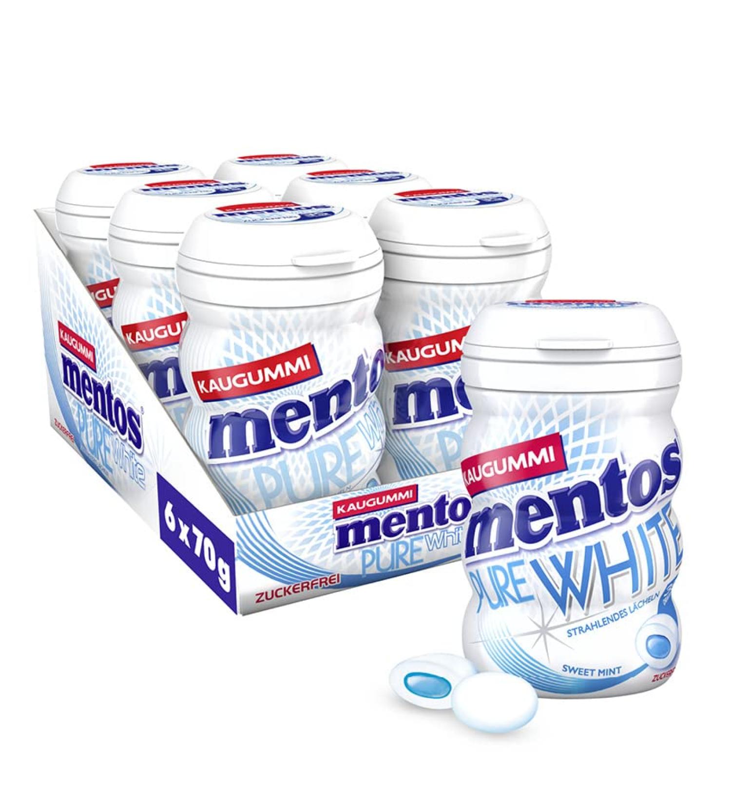 Buy Mentos Pure White Sweet Mint Chewing Gum - Sugar-Free Peppermint Dragees Multipack (6 x 70g) - 35 Pieces | International Shipping Available - Buy Online on GoSupps.com
