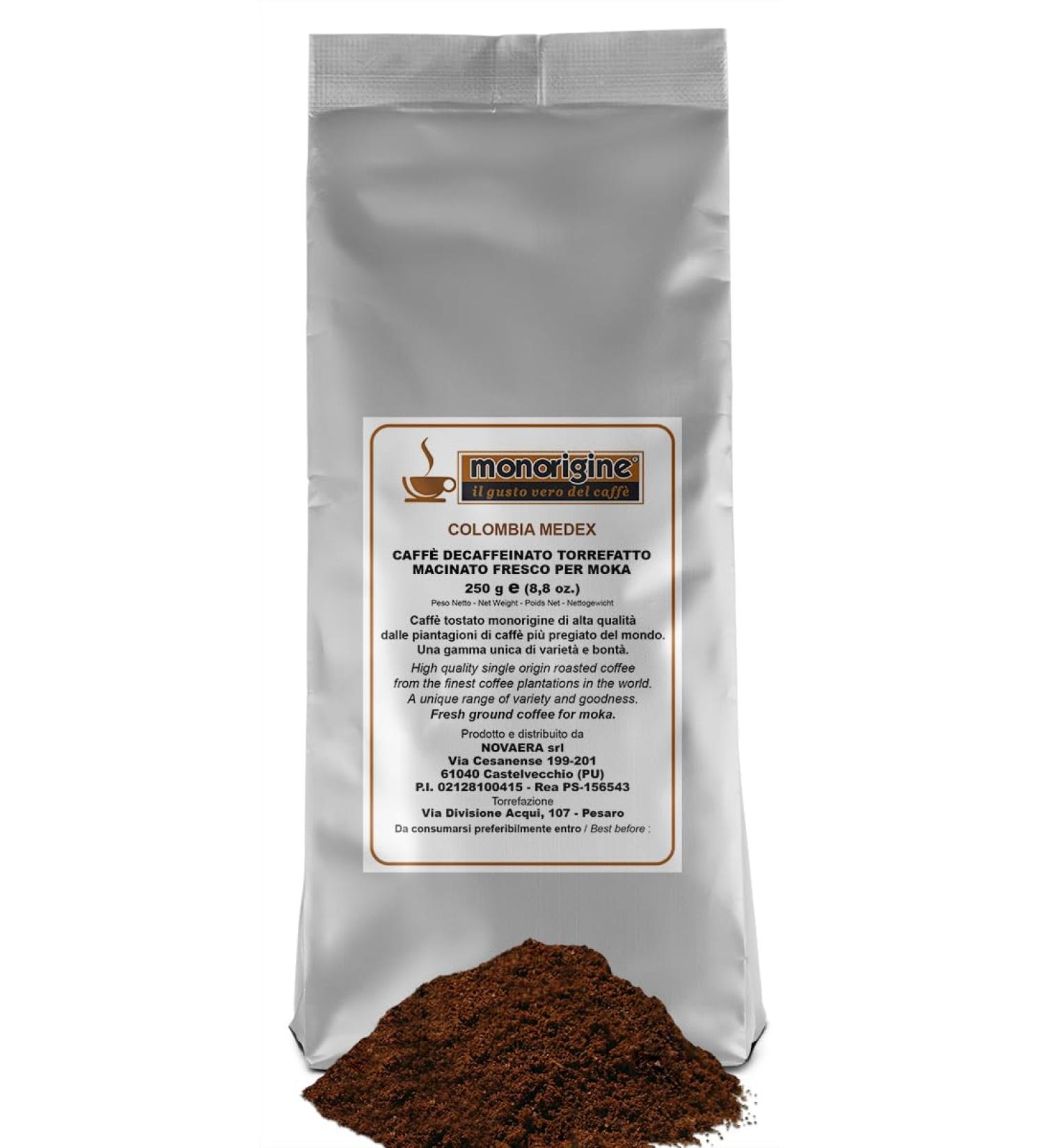 Decaffeinated ground coffee for Moka Colombia Medex 250 gr - Café Monorigine
