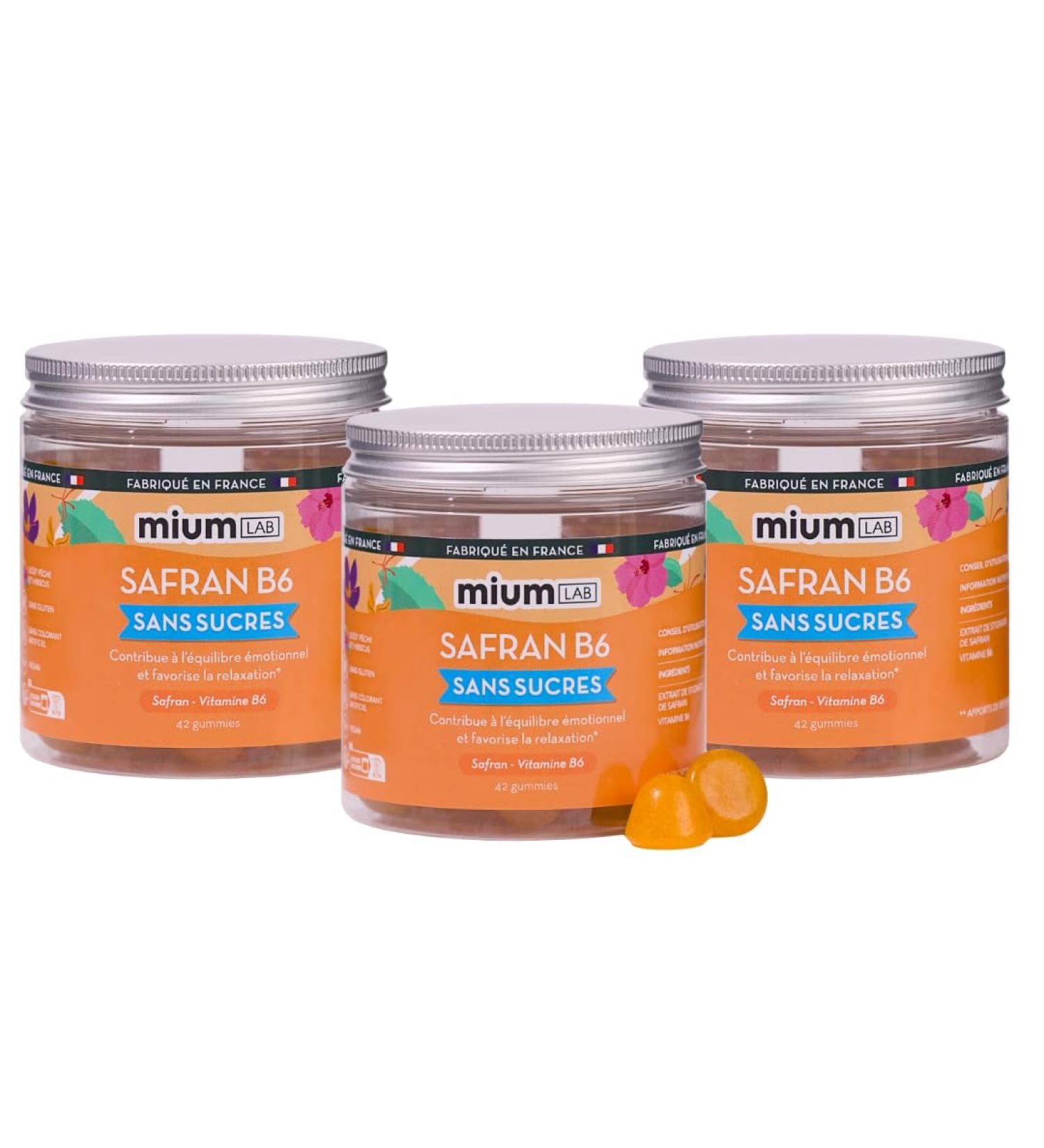 Mium Lab - Saffron & Vit B6 Gummies - Children (ADHD) & Adults - Anti-stress improves mood and mental well-being - Highly dosed (40mg) - 63 Day Cure - Sugar-free gummies - Made in France - Buy Online on GoSupps.com