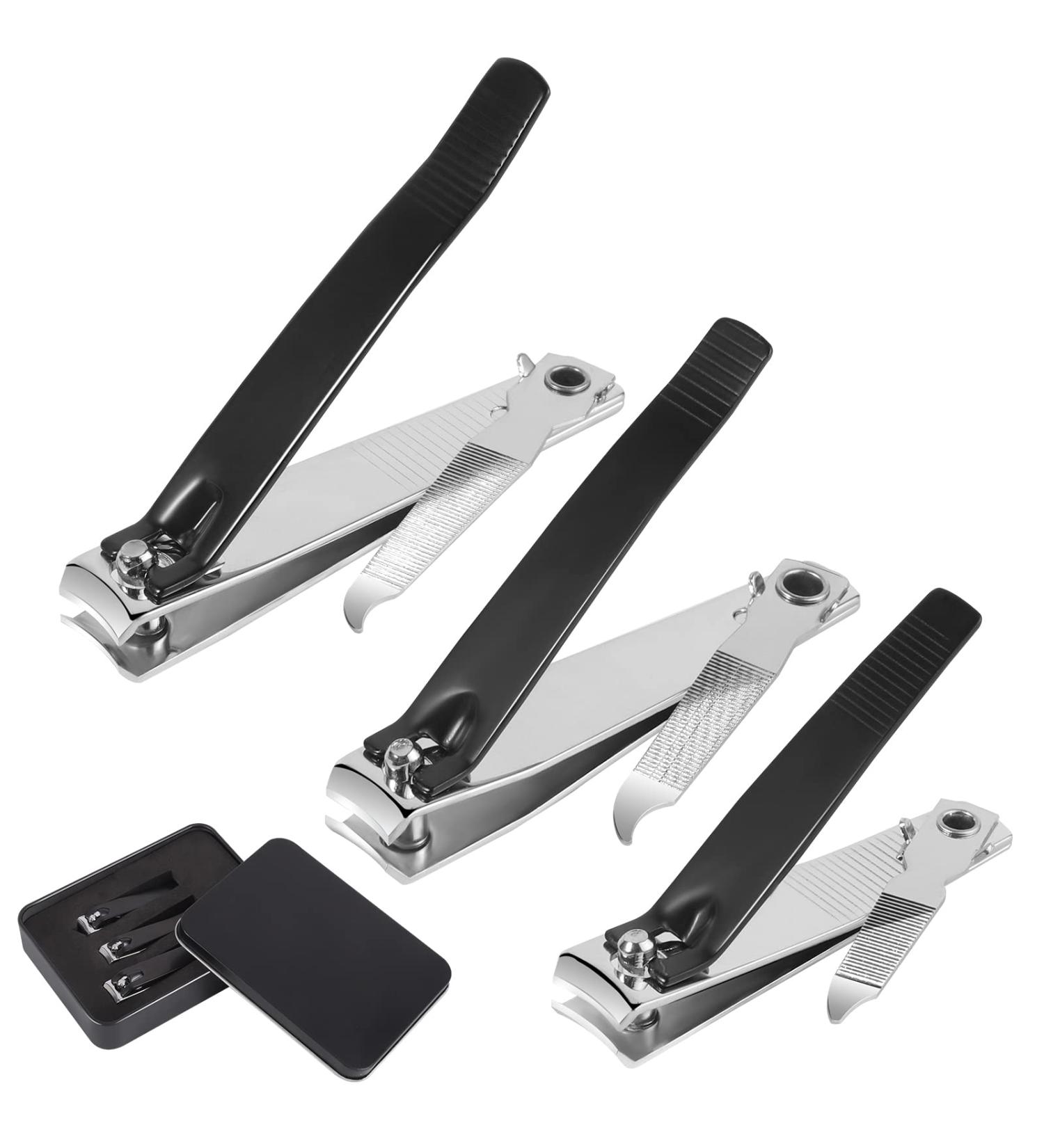3-Piece Stainless Steel Nail Clipper Set in Gift Box | Professional Nail Clippers for Men & Children (Black) - Perfect for Fingernails & Toenails - Buy Online on GoSupps.com