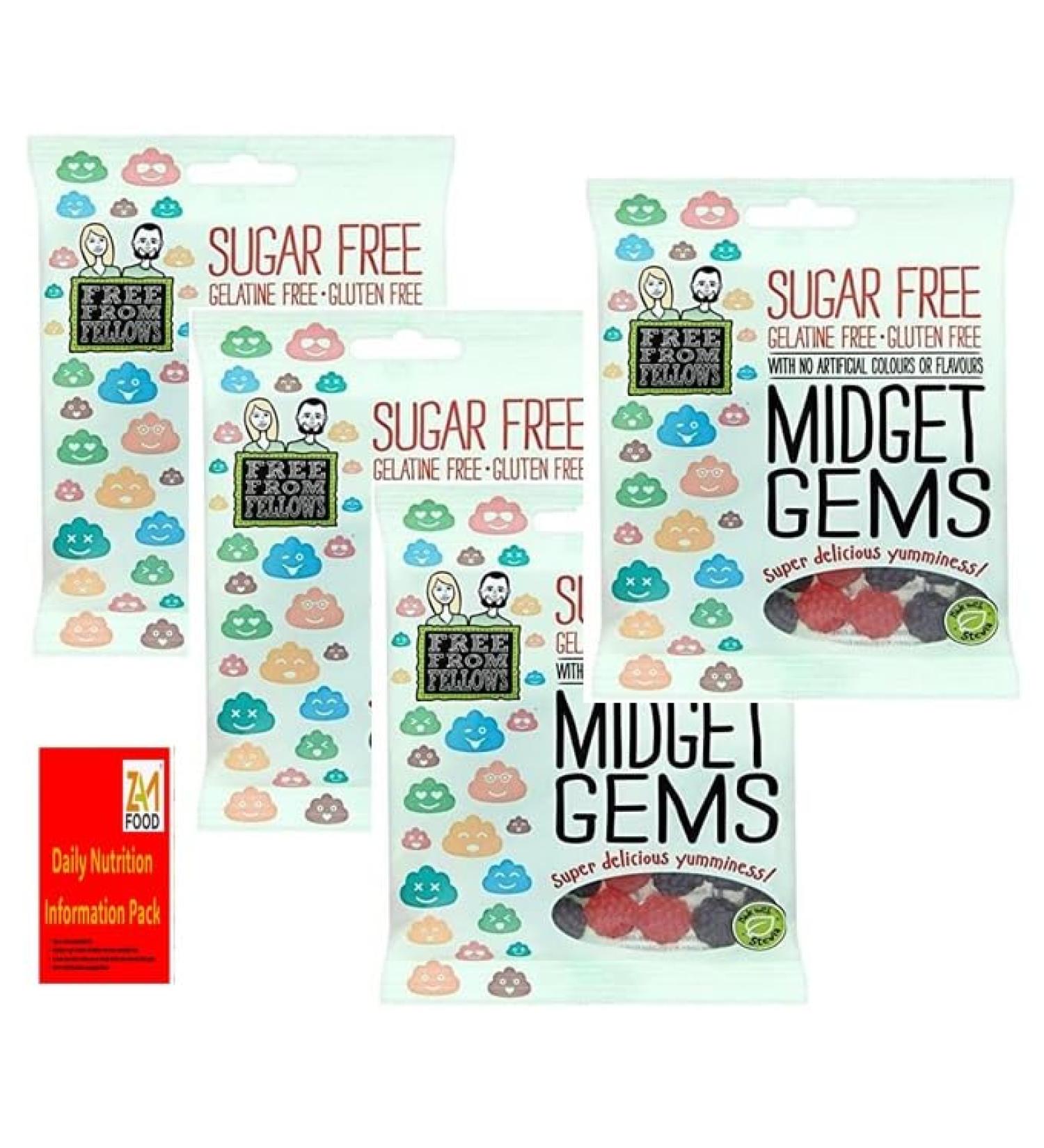 Sugar Free Sweets & Gluten Free Gelatine Free Vegan Free from Fellows Midget Gems Value Pack Sugarless Super Snack Delicious yumminess 70g kids lunch box with zamfoods nutrition pack of 4 3 - Buy Online on GoSupps.com