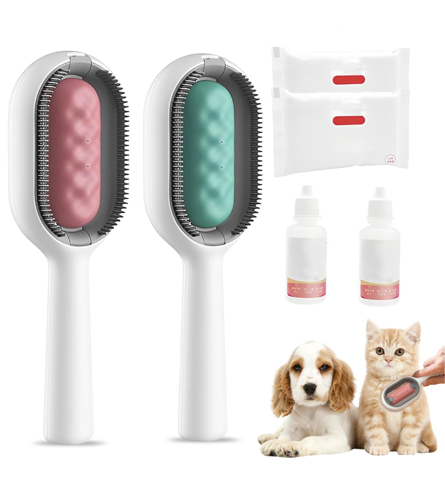 Cat Brush with Water Tank & Wet Wipes - Multifunctional Pet Hair Remover | Ideal for Long Hair Care & Massage (Green + Pink) - Buy Online on GoSupps.com