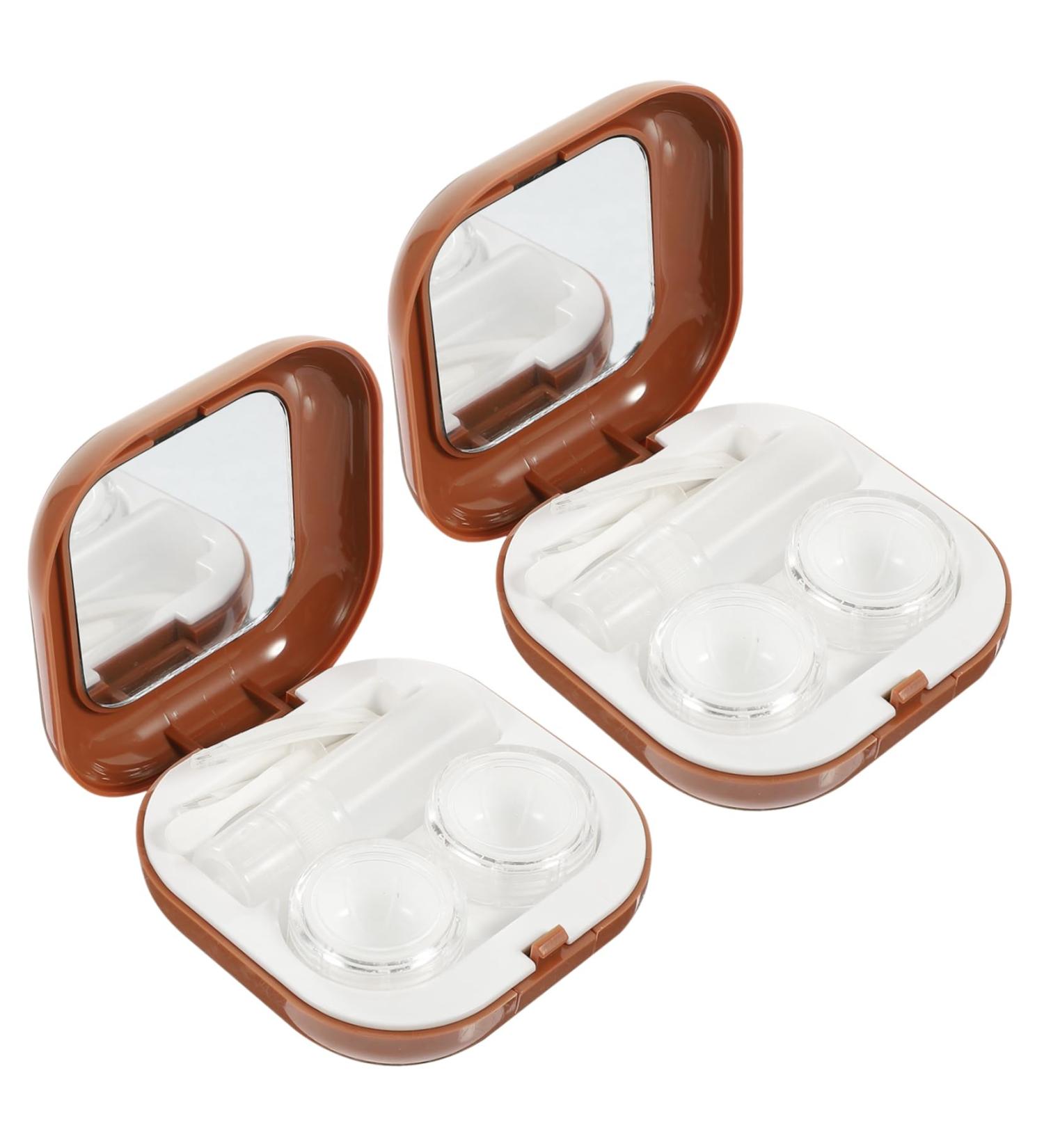 Buy Homsfou 2-in-1 Contact Lens & Makeup Mirror Case - Travel Cosmetic Box - Brown ABS Compact & Stylish - 7.3x7.3x2.6cm - Buy Online on GoSupps.com