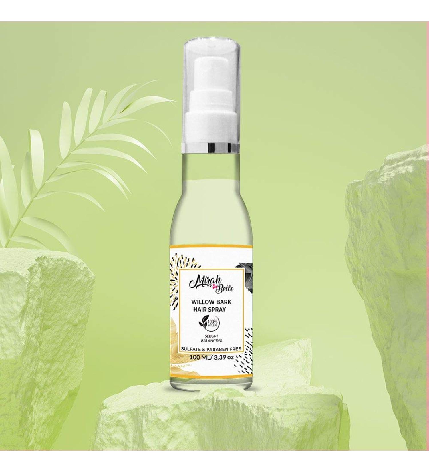 Mirah Belle - Willow Bark Green Tea - Natural Hair Spray - Balances Hair Sebum Heals Scalp Infections - Vegan Alcohol Free 100 ml - Buy Online on GoSupps.com