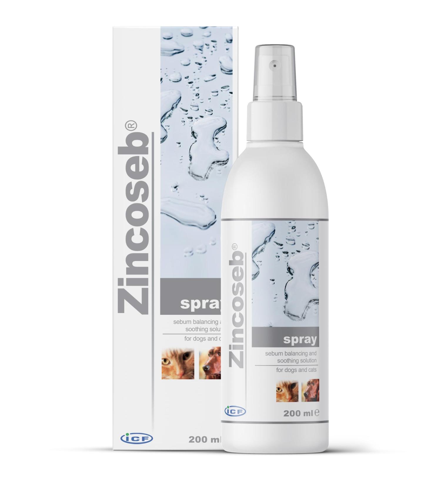 ICF | Zincoseb Dog Spray For Itchy Skin Relief | Anti Itch + Antifungal + Antibacterial Dry Dog Shampoo Spray And Conditioner For Pets With Sensitive Skin - Buy Online on GoSupps.com
