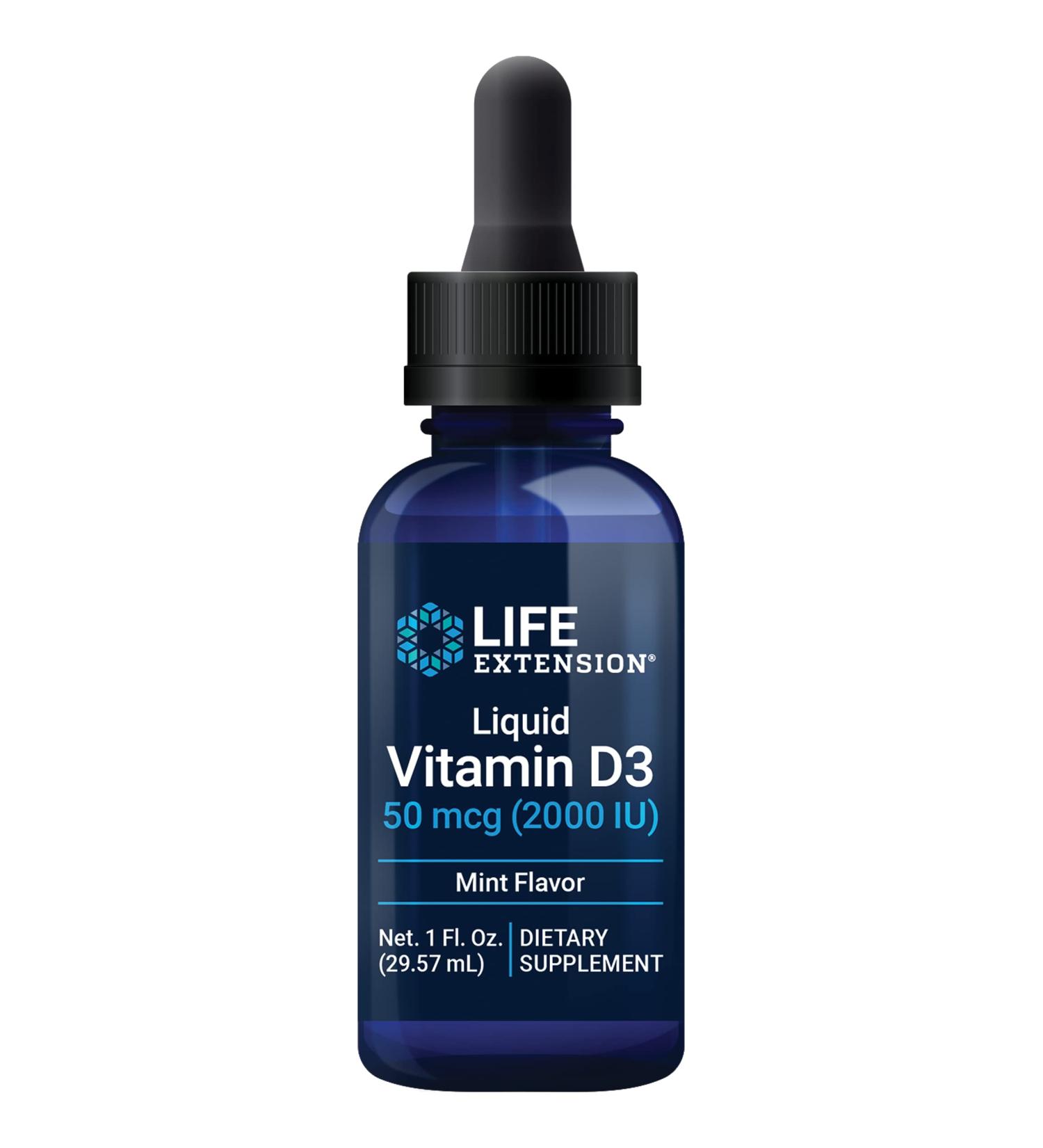 Life Extension Liquid Vitamin D3 - Mint Flavor 2000 IU | 1 fl oz (29.57 ml) - Buy Online on GoSupps.com