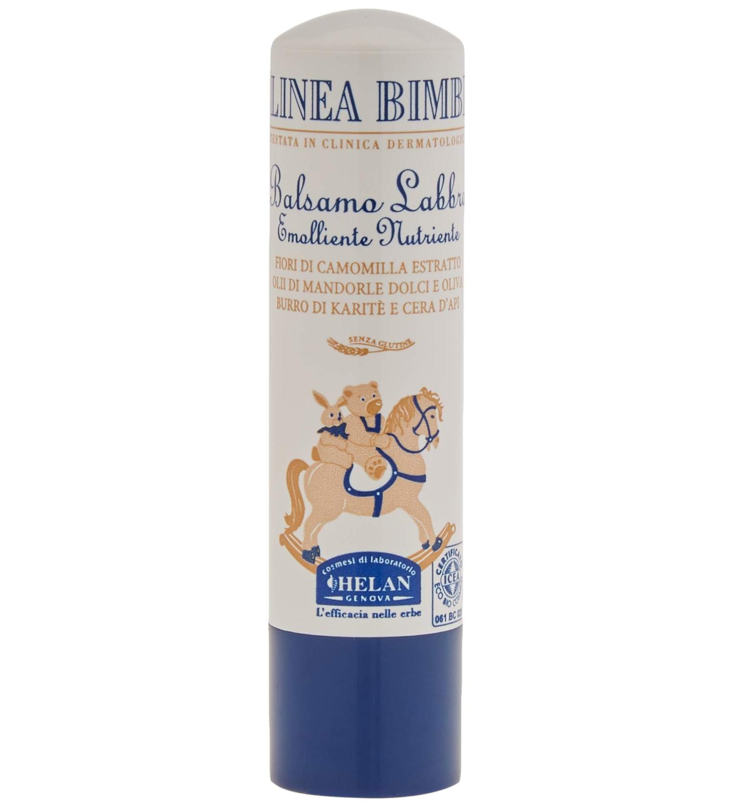 Helan Linea Bimbi Bio Children's Lip Balm Nourishing Lip Balm Moisturising Cocoa Butter - Lip Balm with Sweet Almond and Olive Oil Shea Butter and Camomile Flowers - Vanilla Aroma - Buy Online on GoSupps.com