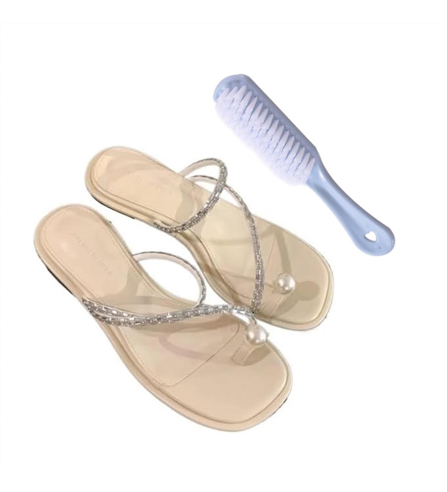 Women s Bunion Corrector Sandals - Casual Water Diamond Pearl Chunky Heel for Summer Beach - Comfortable Slip-On Travel Shoes for Plantar Fasciitis - Size 7 Beige - Buy Online on GoSupps.com