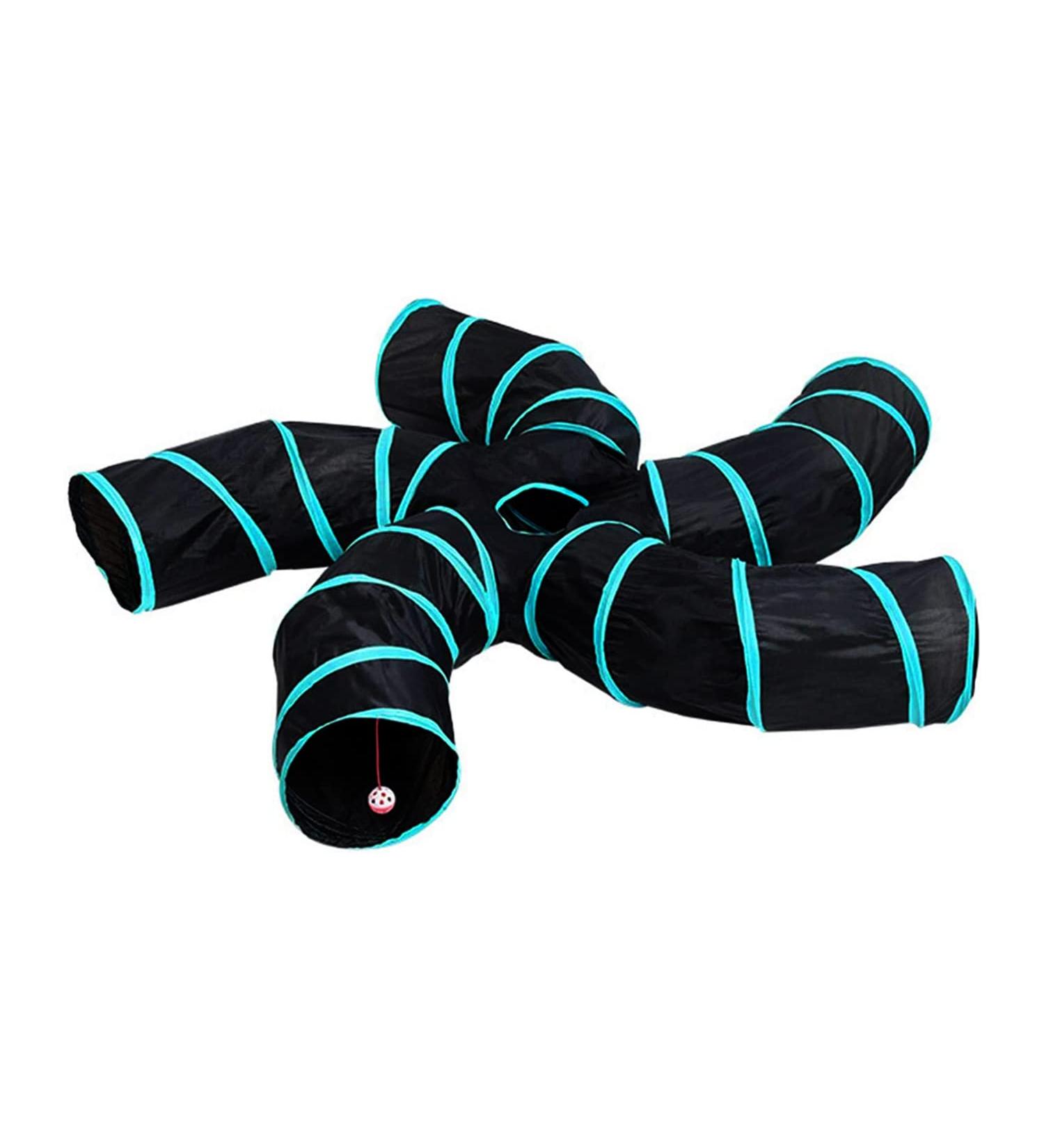 Extensible Collapsible Cat Tunnel Play Tent with Hairball Toy - Interactive 5-Way Maze for Cats, Puppies, Rabbits, Ferrets, Guinea Pigs - Indoor/Outdoor Fun with Storage Bag - Buy Online on GoSupps.com