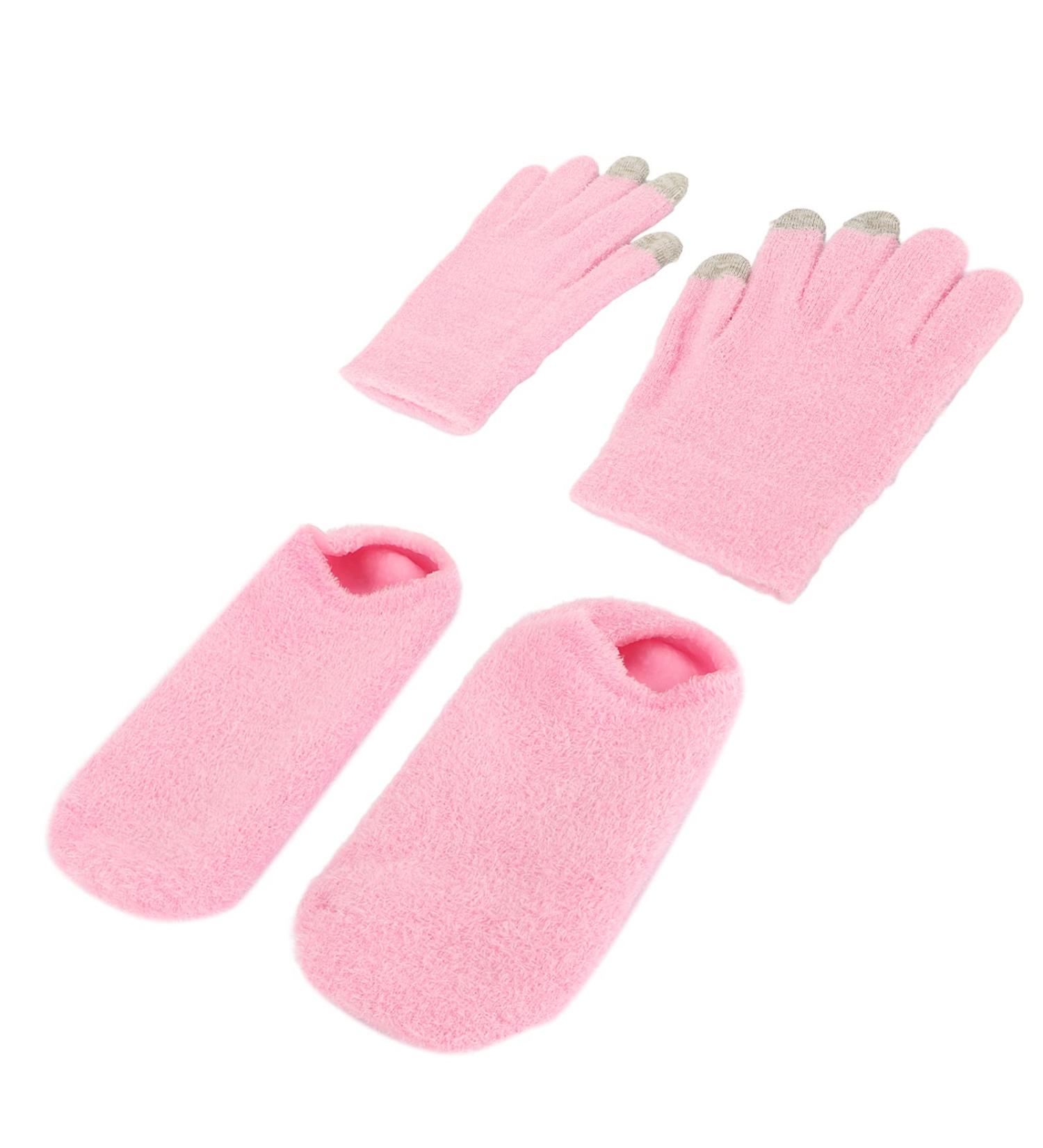 Qukaim Repair Spa Gloves Socks Moisturizing Gel Gloves Socks Set Touch Screen Spa Gloves Socks for Dry Cracked Hands Feet Pink - Buy Online on GoSupps.com