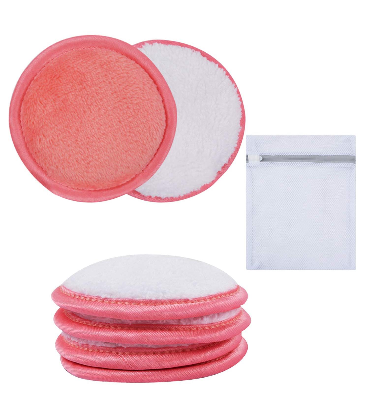 Reusable Makeup Removal Pads - Kinhwa Super Soft Microfiber Facial Cleaning Pads (6 Pack) - Washable & Slimming Pads with Laundry Bag - Pink/White - Buy Online on GoSupps.com