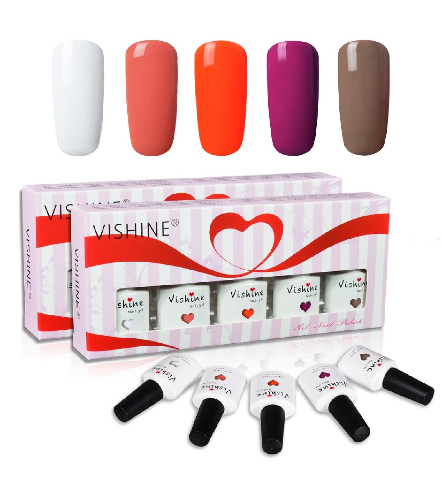 Vishine Soak Off UV LED Gel Nail Polish Multicolor Varnish Gift Set Of 5pcs X 10ml for Nail Art TX002 - Buy Online on GoSupps.com
