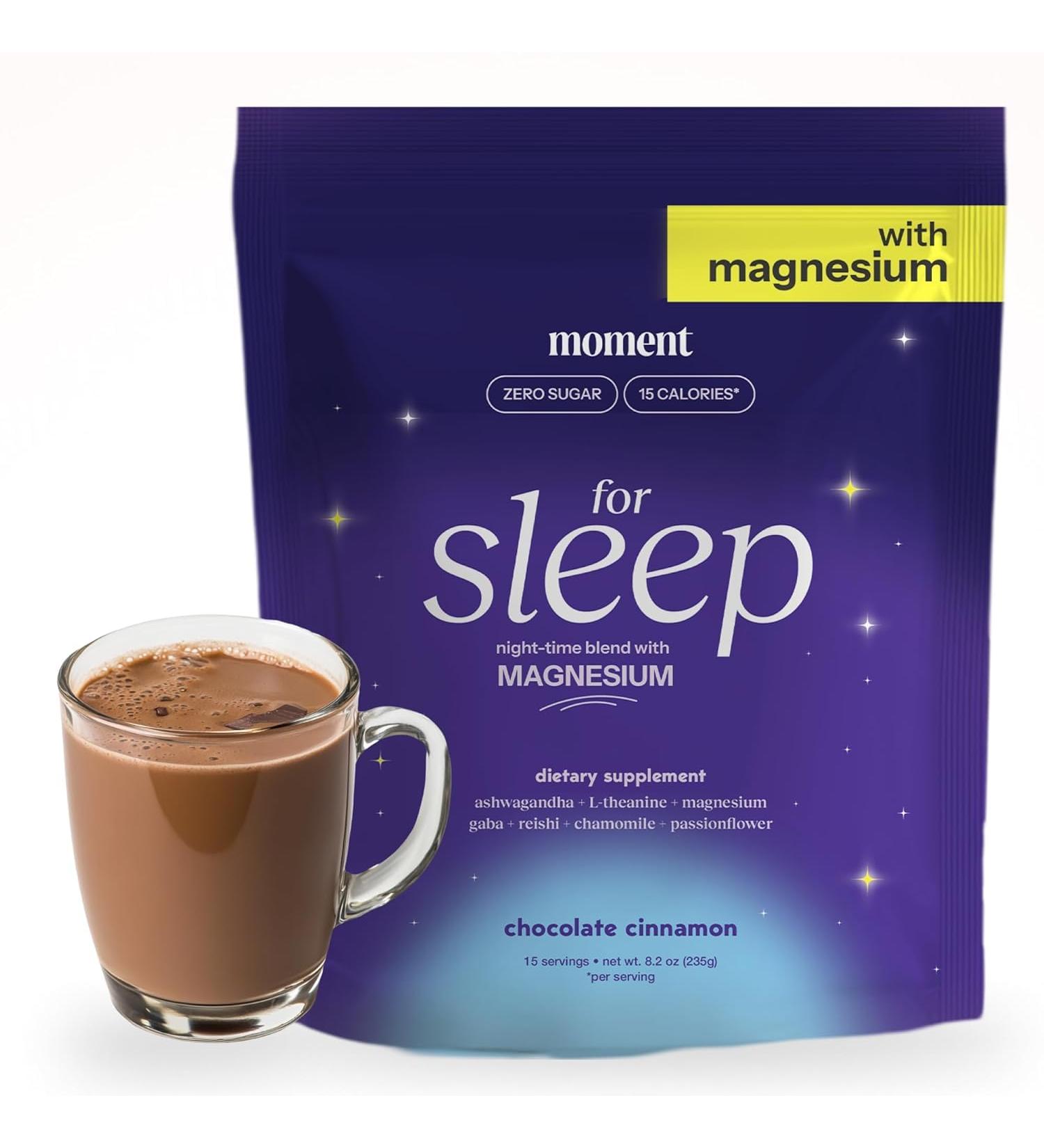 Moment Sleep Powder (SHARK TANK) | Hot Chocolate | Melatonin Alternative | 0 Sugar | Low Calorie | Mushroom Drink | Adaptogens Reishi GABA Magnesium Chamomile | Keto | Dairy Free | 15 Servings - Buy Online on GoSupps.com