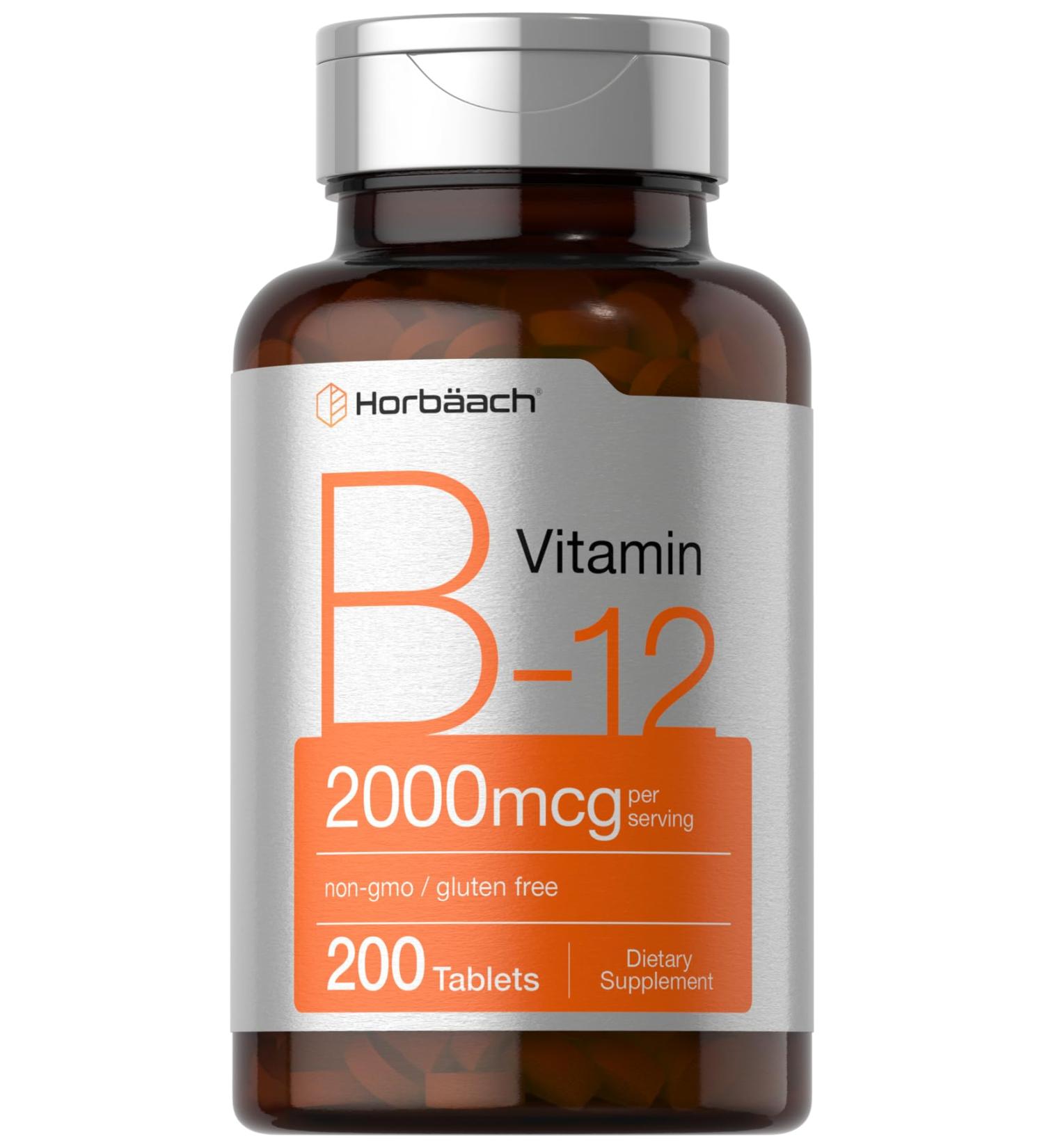 Horb ach B12 Vitamin 2000 mcg | 200 Tablets | Vegetarian Supplement | Non-GMO & Gluten Free - Buy Online on GoSupps.com