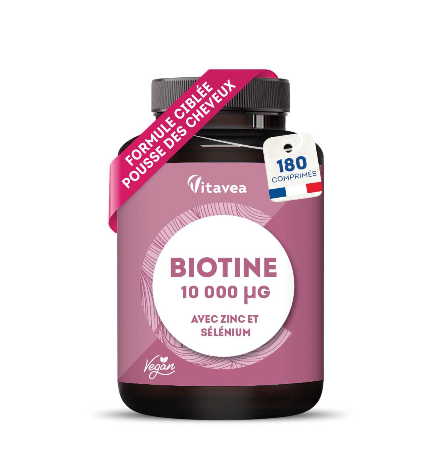 Biotine 10 000 g avec S l nium & Zinc - Acc l re la Pousse des Cheveux & des Ongles - Dosage lev - Avec Vitamine B8-180 comprim s - Fabriqu en France - Vitavea - Buy Online on GoSupps.com