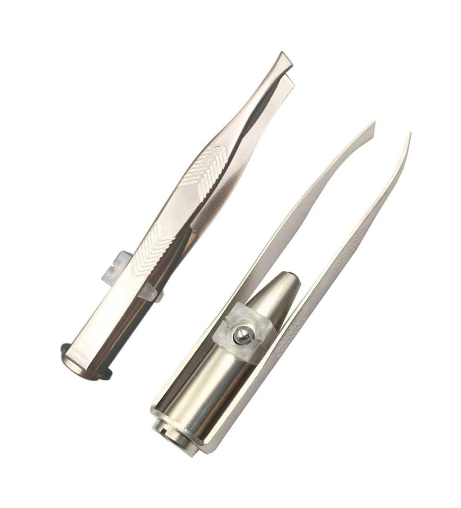 Jannyshop Silver Stainless Steel Eyebrow Tweezers with LED Light - Precision Hair Removal Tool Nickel Plated for Durability International Shipping Available - Buy Online on GoSupps.com