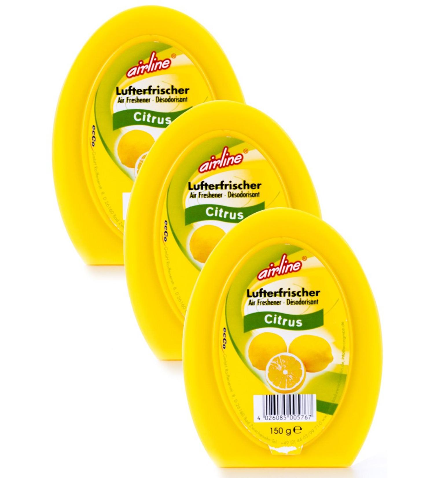 Airline Air Freshener Fragrance Gel Citrus 3 x 150 g
