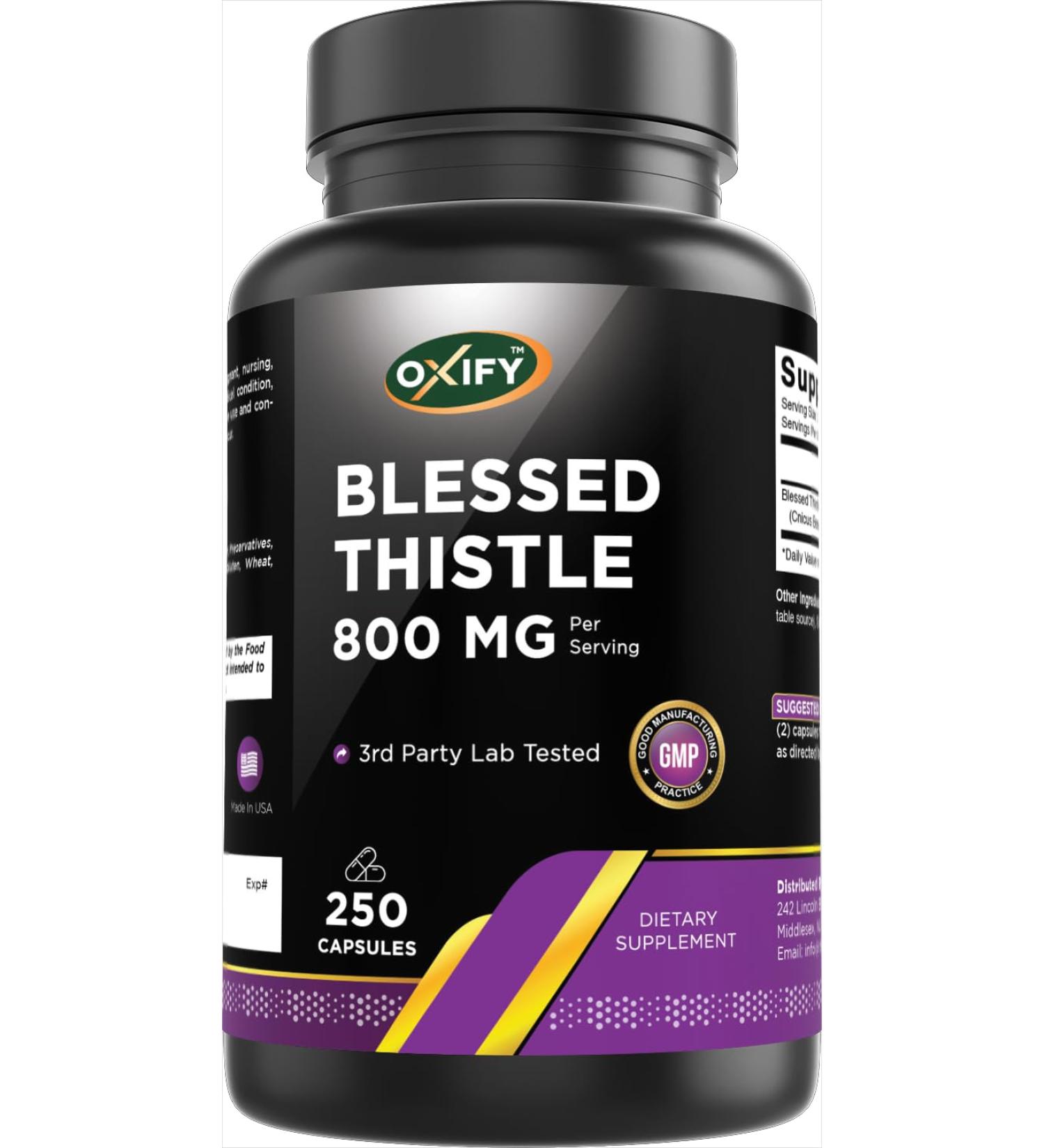 Oxify Blessed Thistle 800 mg Per Serving | 250 Capsules | Gluten-Free Non-GMO | Supplement Made in USA - Buy Online on GoSupps.com