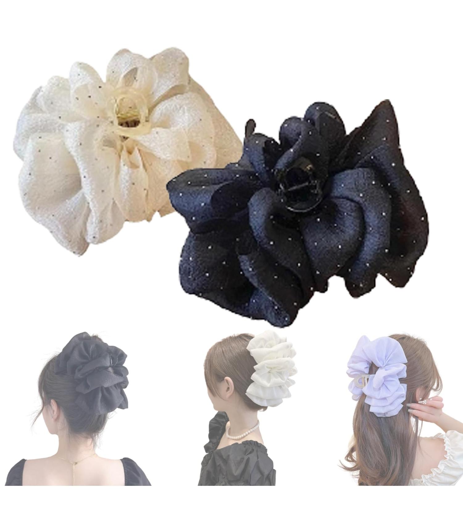 LONGLUAN Bow Bubble Clips Chiffon Silk Bubble Bow Hair Claw Jaw Clip Layered Bubble Mesh Tulle Fluffy Hair Clips Large Claw Clips for Thick Hair (2pcs-B) - Buy Online on GoSupps.com