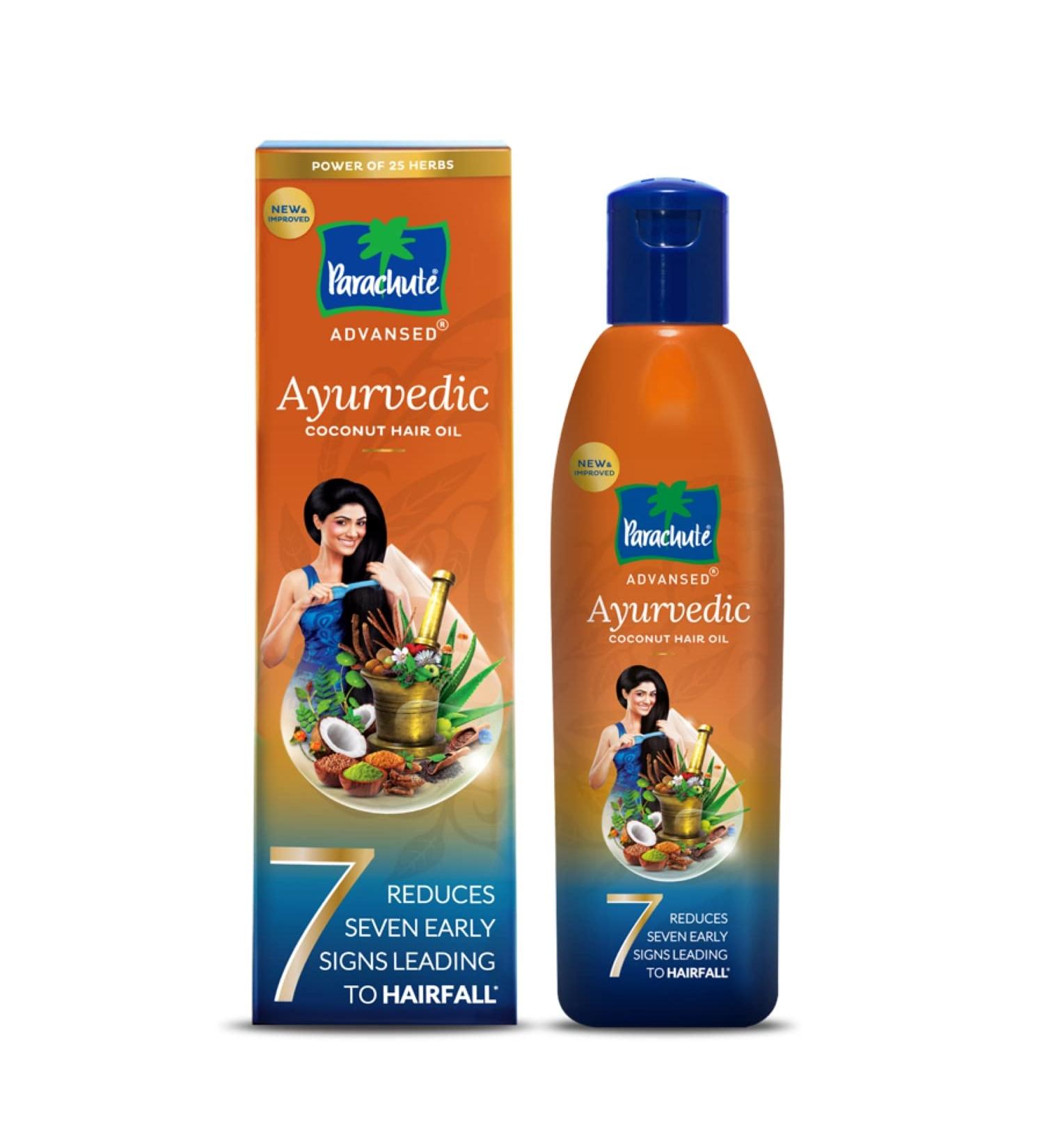 Parachute Advansed Ayurvedic Coconut Hair Oil - 25 Natural Ingredients for Hair Fall Control | Addresses 7 Hair Problems | Headache Relief | 190 ml - Buy Online on GoSupps.com