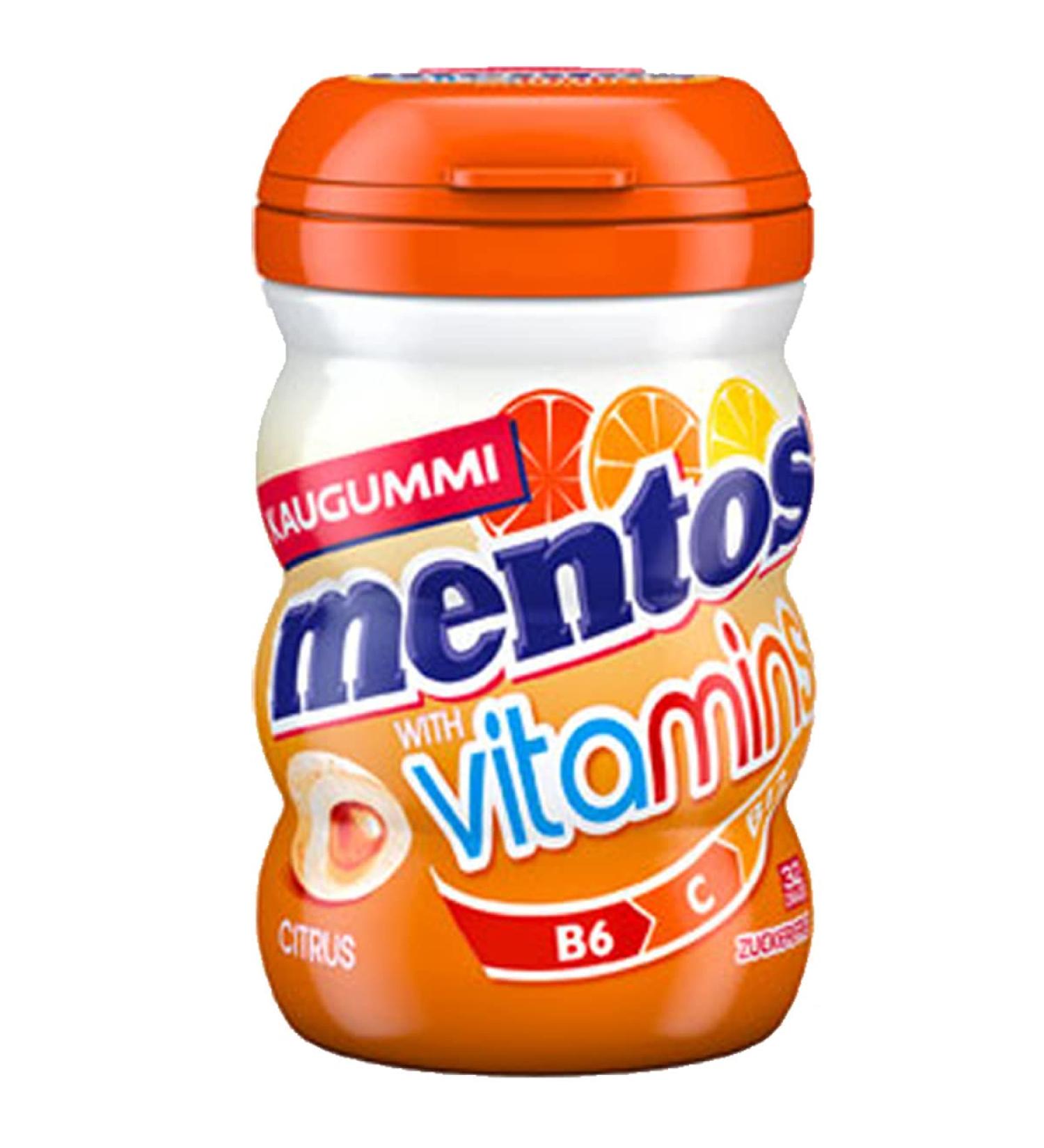 Mentos chewing gum Vitamins lemon flavour in a great curvy tin 64g