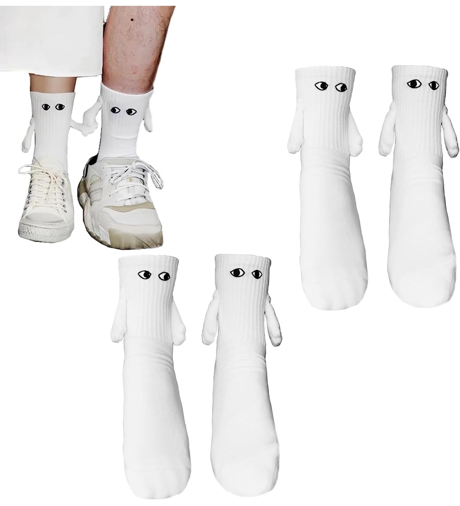 Hand in Hand Funny Couple Socks - Magnetic Magnet Holding 3D Doll Design (2-Pack White) - Buy Online on GoSupps.com