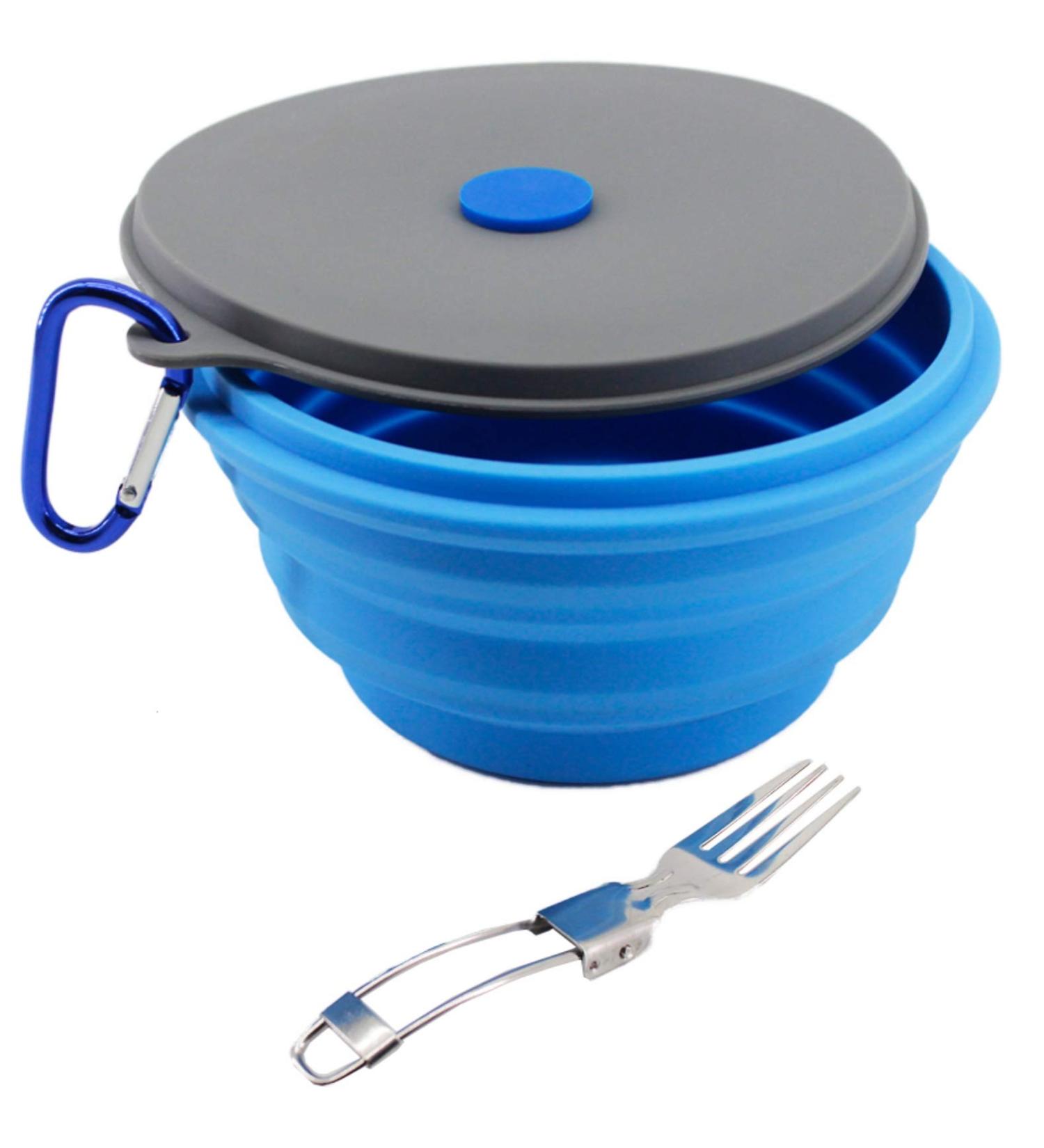 Mr. Peanut's Collapsible Silicone Camping Bowl with Lid & Fork - Portable Outdoor Dining Essentials - Buy Online on GoSupps.com