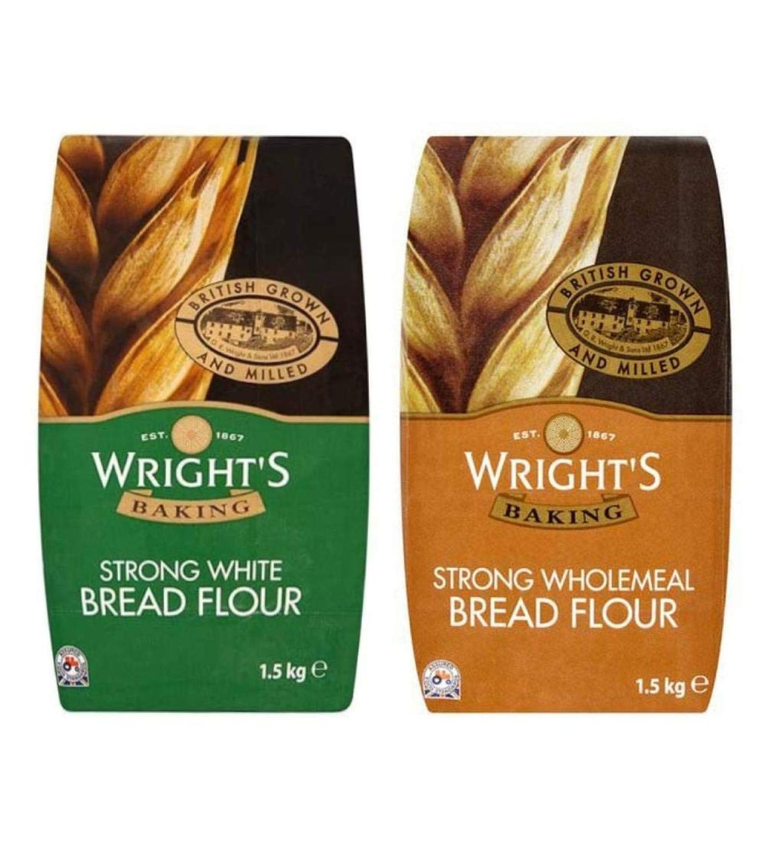Wright's Baking Strong Bread Flour Selection - White 1.5kg / Wholemeal 1.5kg (One of Each) - Buy Online on GoSupps.com
