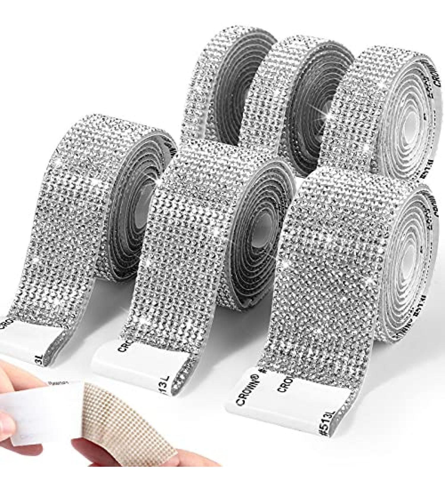 6 Rolls Self Adhesive Crystal Rhinestone Ribbon Diamond Bling Wrap | 6 Yards Glittering Sticker Roll for Crafts & Events - Silver - Buy Online on GoSupps.com