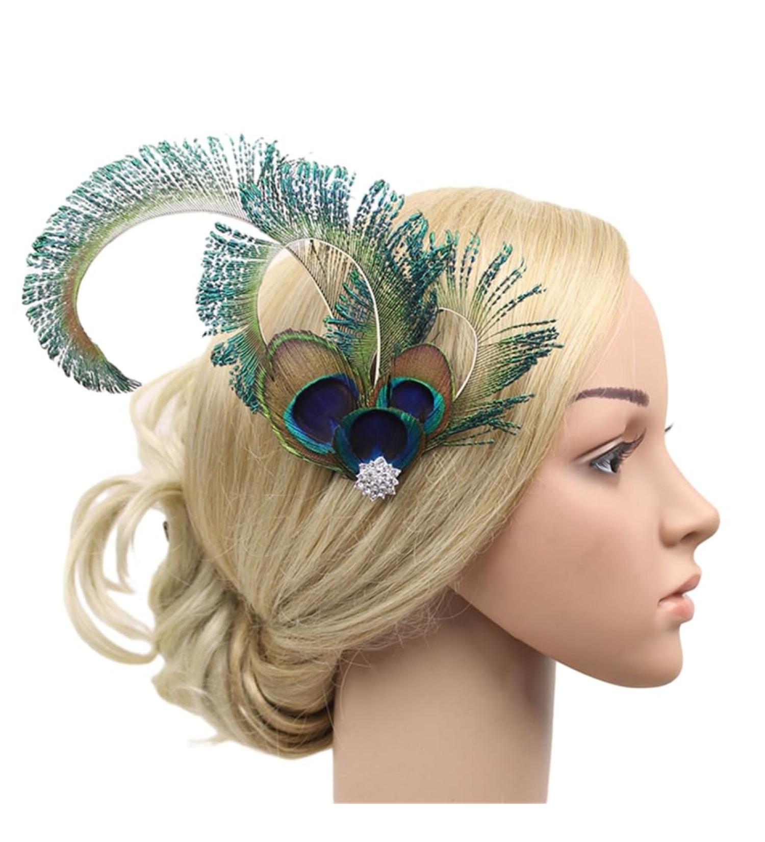 hgnxa TeaParty Fascinator Hair Clip for Party Wedding Women PeacockFeather Fascinator Hair Pin Ethnic Style Church Headdress - Buy Online on GoSupps.com