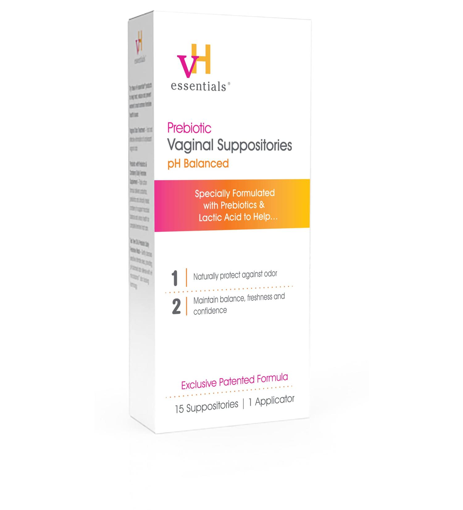 vH essentials Prebiotic Vaginal Suppositories - 15 Count Box, pH Balanced Formula - Buy Online on GoSupps.com