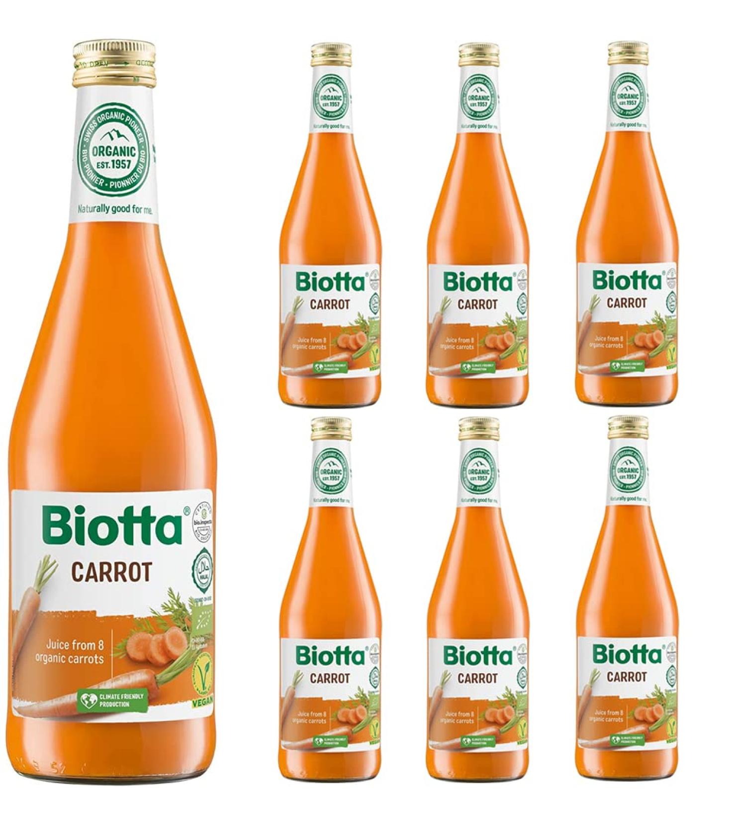 Biotta Organic Carrot Juice| Organic | Rich in Vitamin A which Contributes to the Maintenance of Normal Vision | Source of other Plant-based Nutrients | Not from Concentrate | 500ml - Pack of 6 - Buy Online on GoSupps.com