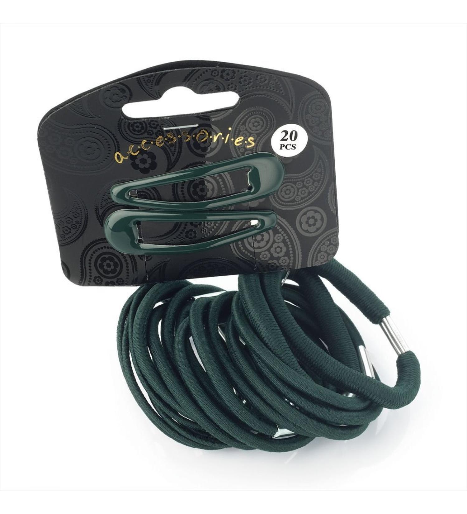 Pritties Accessories 20 Piece Bottle Green Hair Elastics Bobbles Bands and Hair Bendie Clips Set