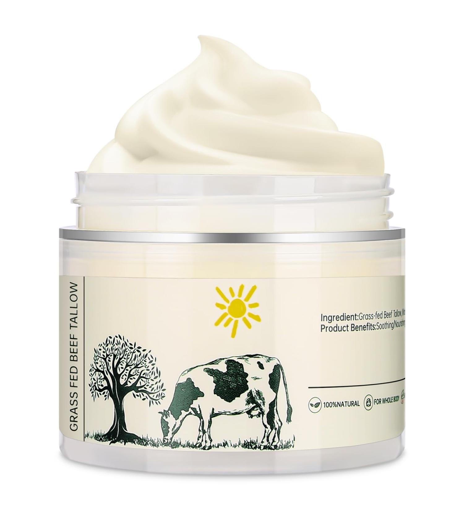 Beef Tallow for Skin Tallow Face Moisturizer Grass Fed Organic Whipped Tallow Balm Unscented Tallow Cream for Face & Body All-Natural Care for Dry Skin - Buy Online on GoSupps.com